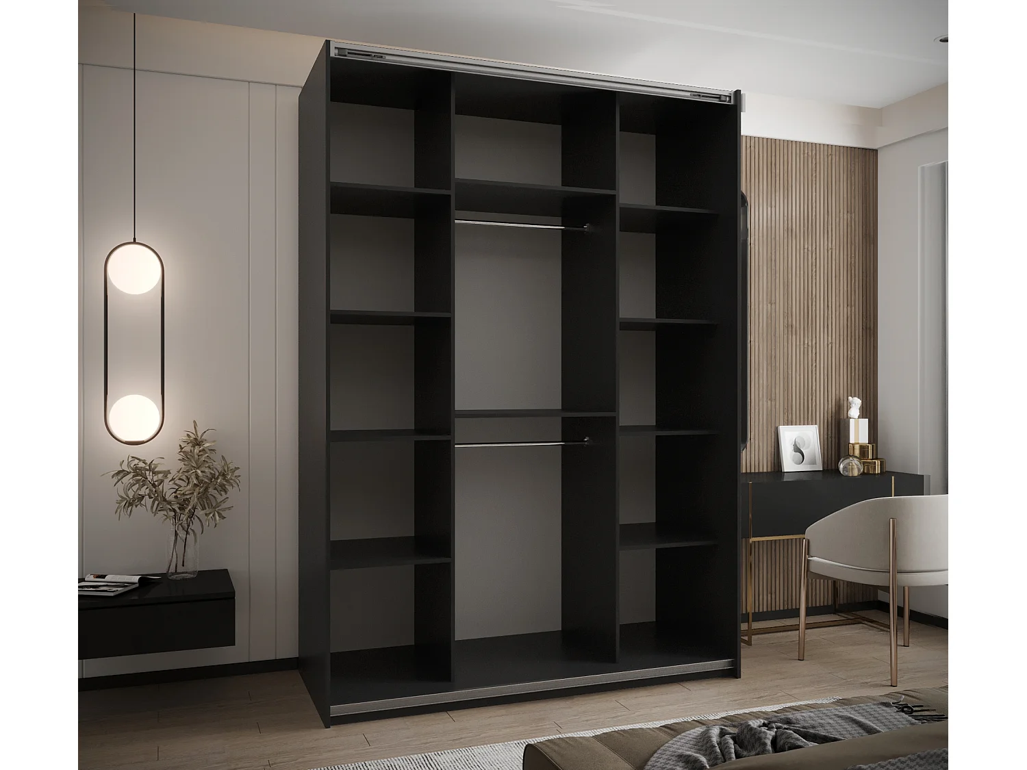 Armoire Lux 4 245,5/160/64 (Noir/Noir/Argent)