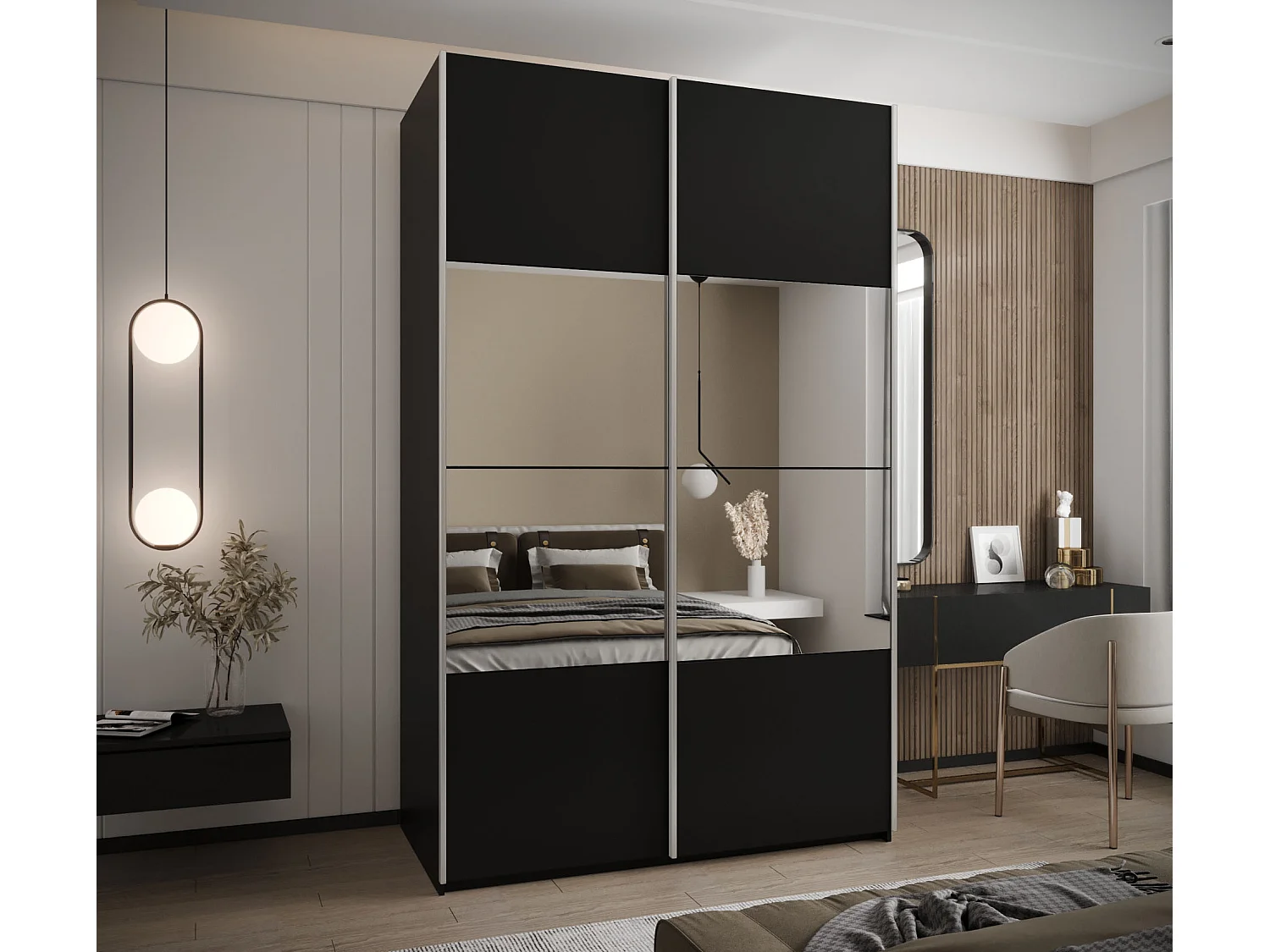 Armoire Lux 4 245,5/160/64 (Noir/Noir/Argent)