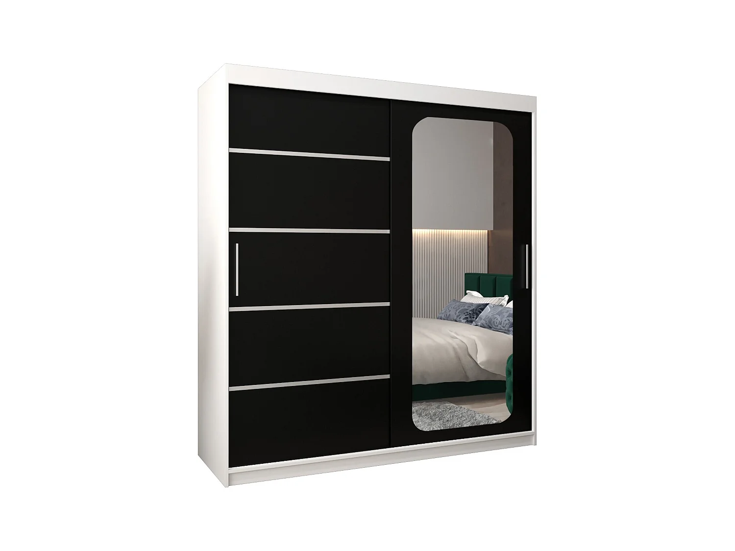 SCHWEBETÜRENSCHRANK PROMO V2 200/180/62 2-türig (Weiß/Schwarz)
