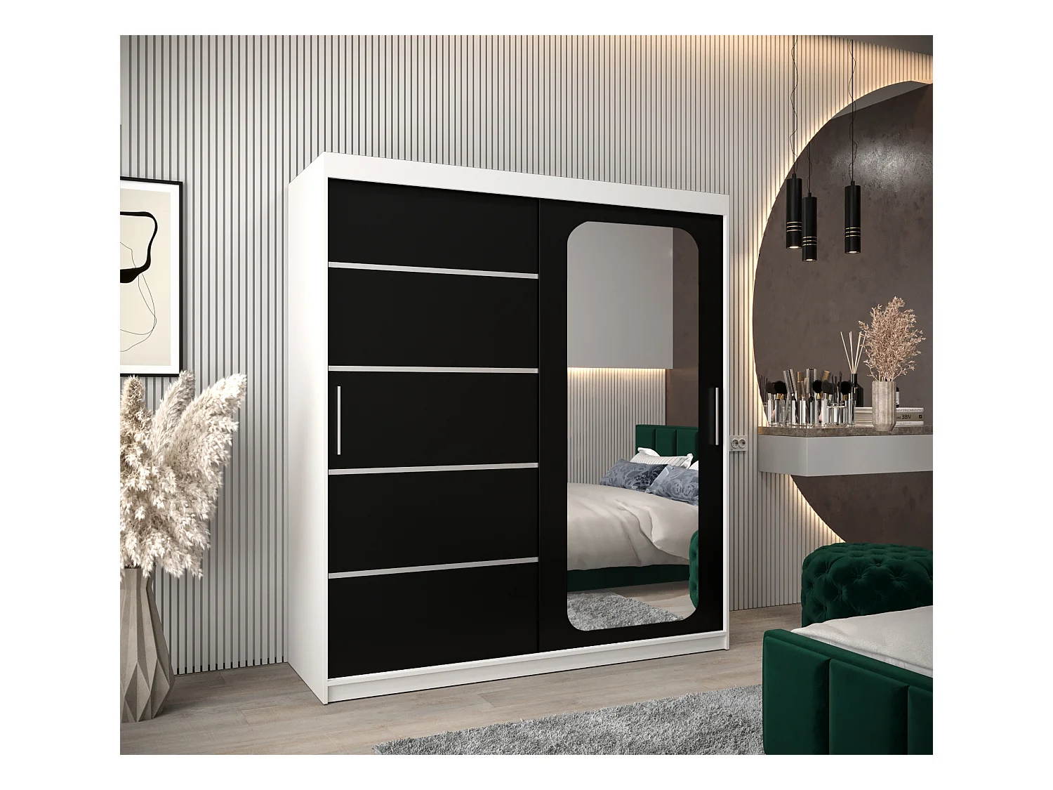 PROMO V2 KLEDINGKAST MET SCHUIFDEUREN 200/180/62 2 deuren (wit/zwart)