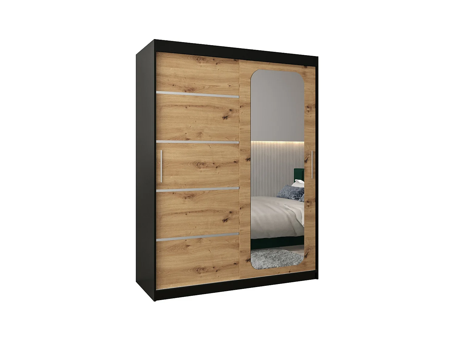 ARMOIRE PROMO V2 À PORTES COULISSANTES 200/150/62 2 Portes (Noir/Artisan)