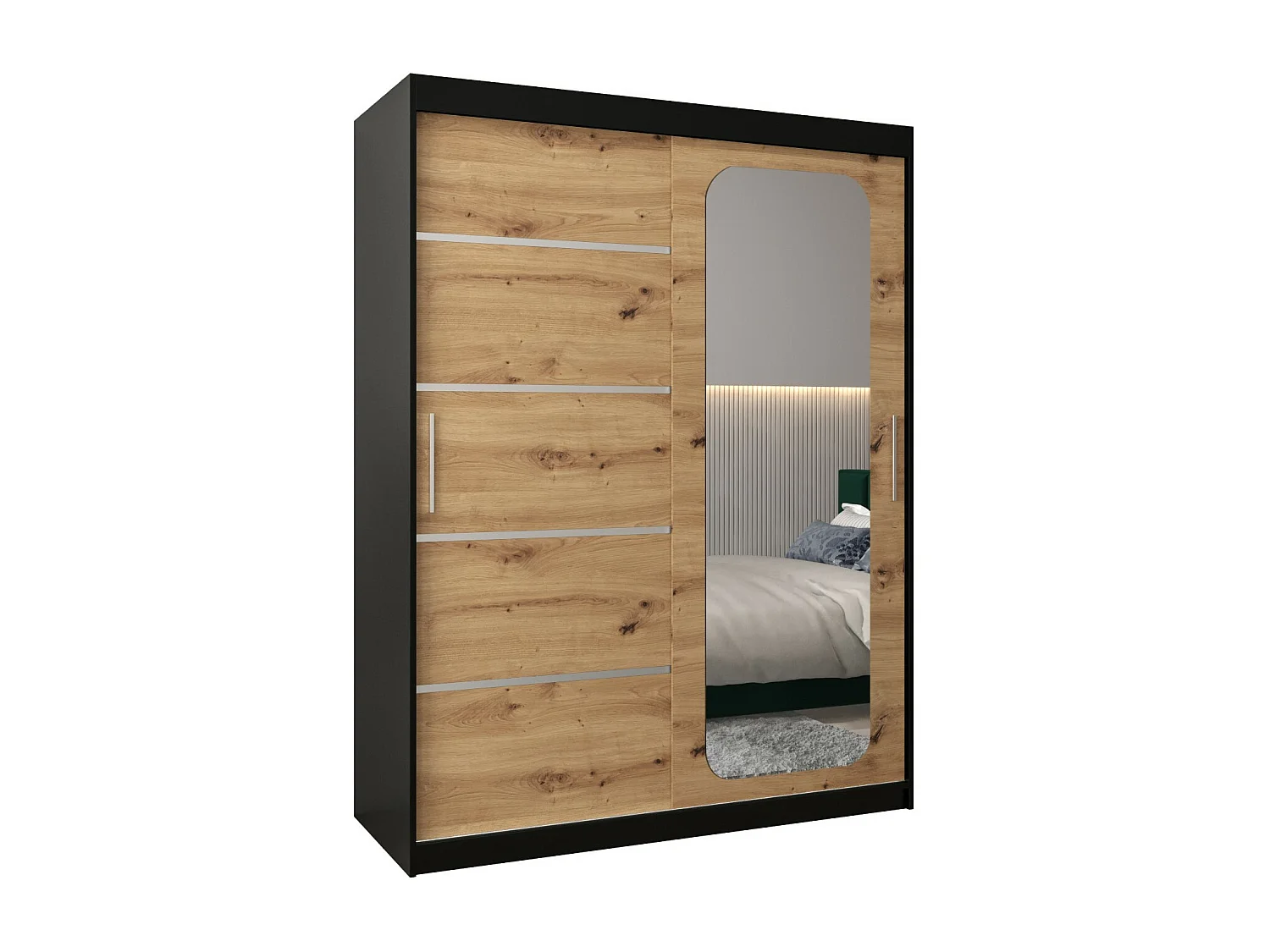 ARMOIRE PROMO V2 À PORTES COULISSANTES 200/150/62 2 Portes (Noir/Artisan)