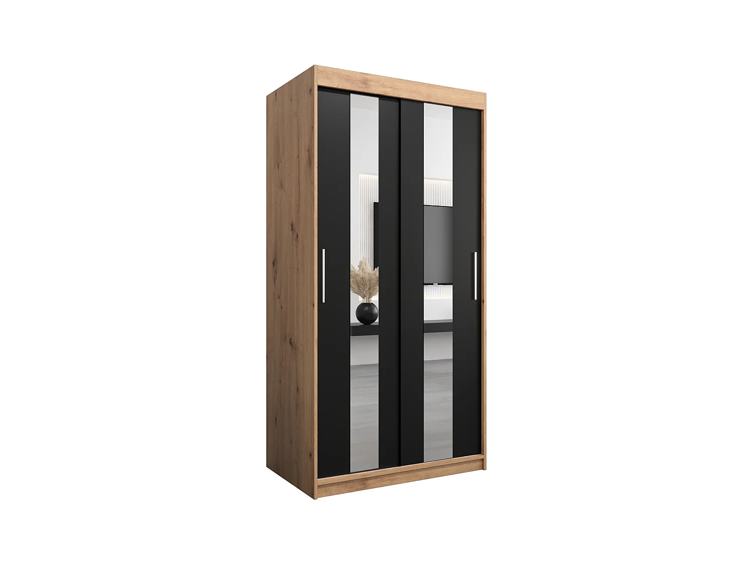 Schwebetürenschrank Pole 200/100/62 2-Türig (Artisan/Schwarz)