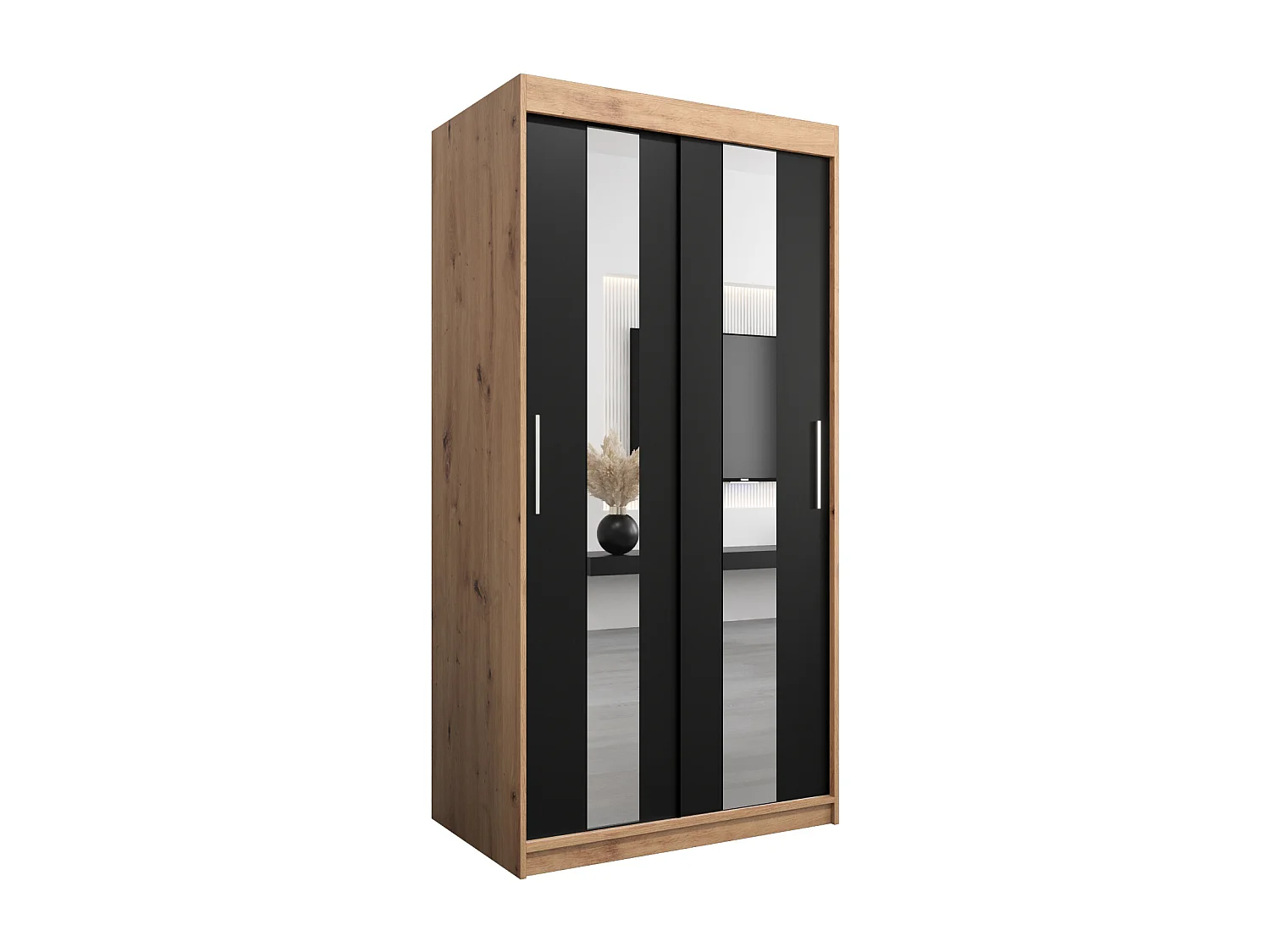 Armoire Pole À Portes Coulissantes 200/100/62 2 portes (Artisan/Noir)