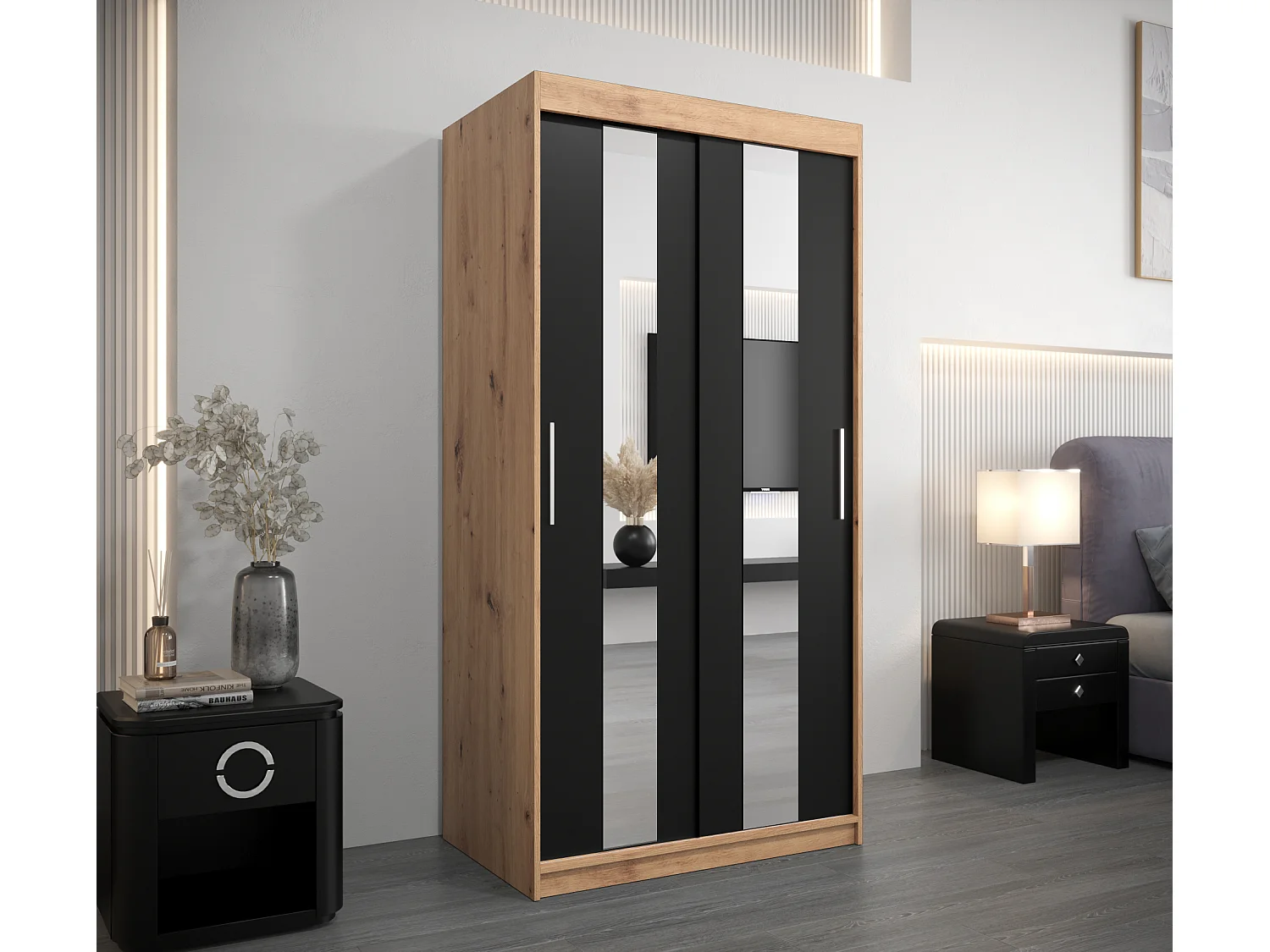 Armoire Pole À Portes Coulissantes 200/100/62 2 portes (Artisan/Noir)