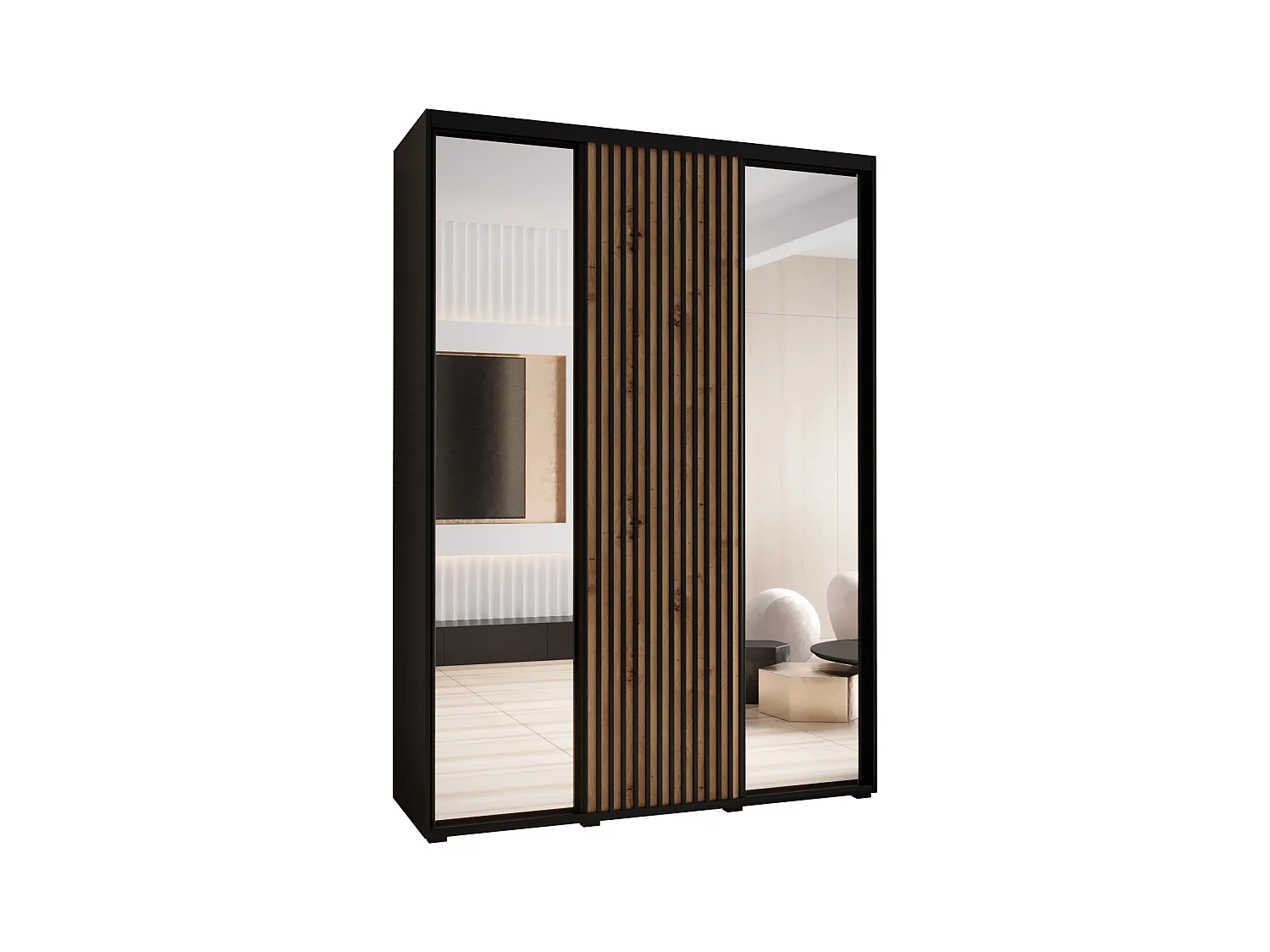 ARMOIRE LANKO 2 À PORTES COULISSANTES 235,2/170/60 3 Portes (Noir/Artisan)