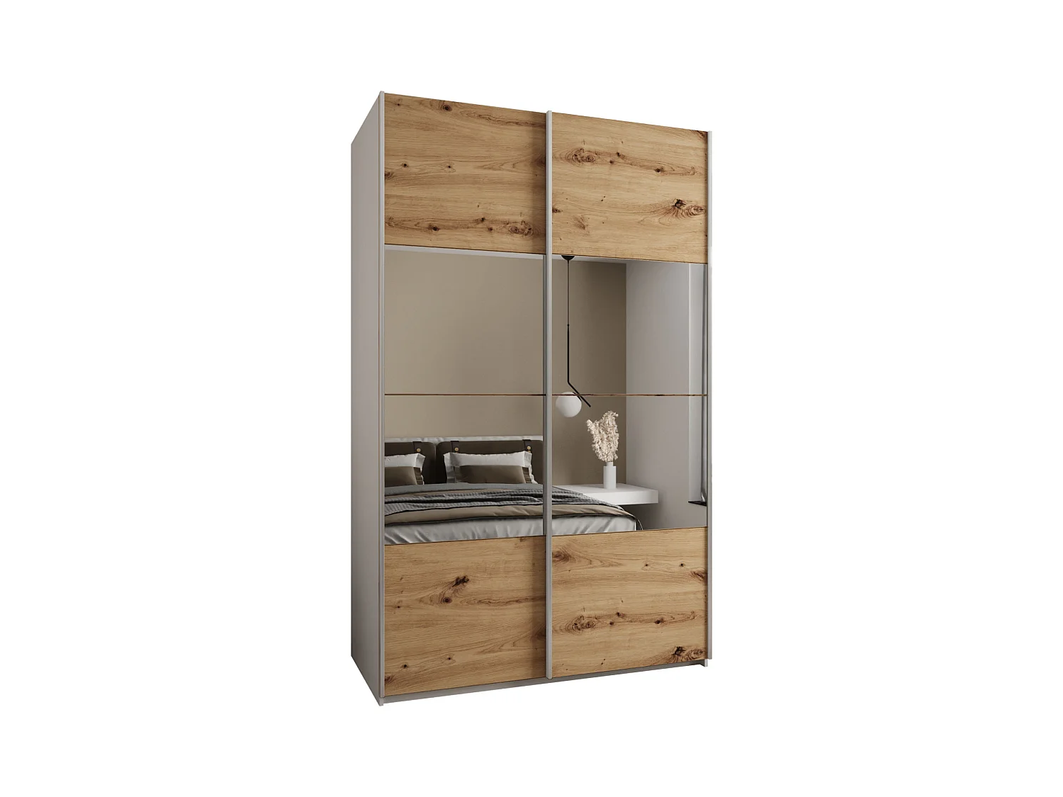 Armoire Lux 4 245,5/160/64 (Blanc/Artisan/Argent)