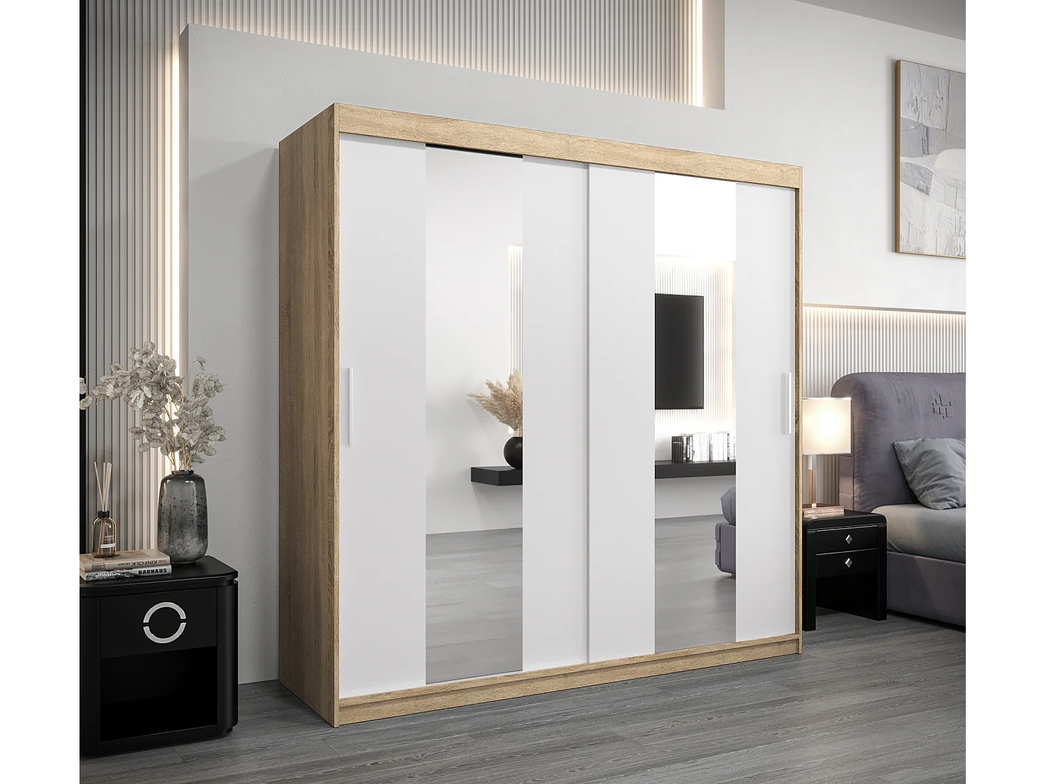 Armoire Pole À Portes Coulissantes 200/200/62 2 portes (Sonoma/Blanc)