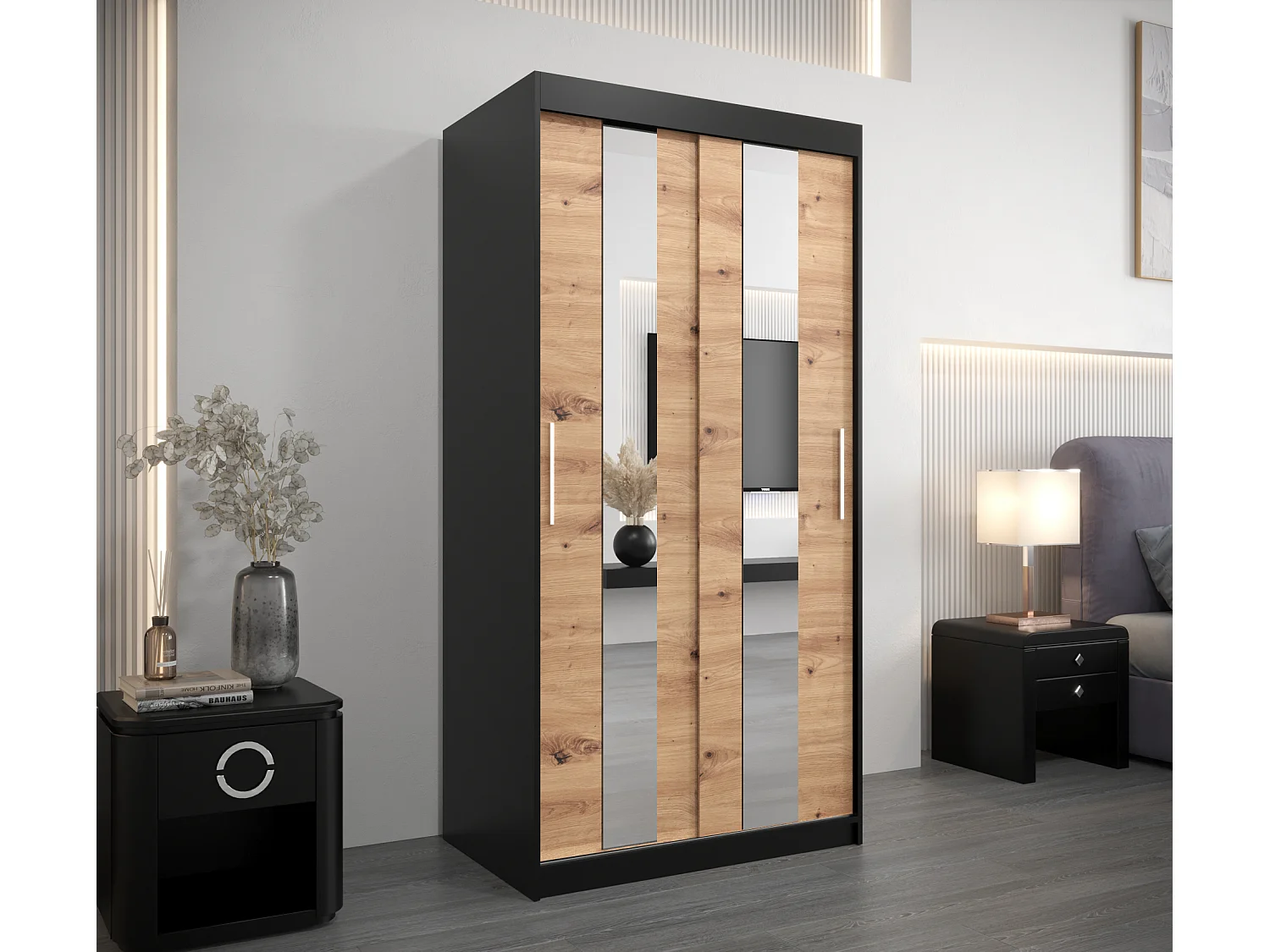 Armoire Pole À Portes Coulissantes 200/100/62 2 portes (Noir/Artisan)