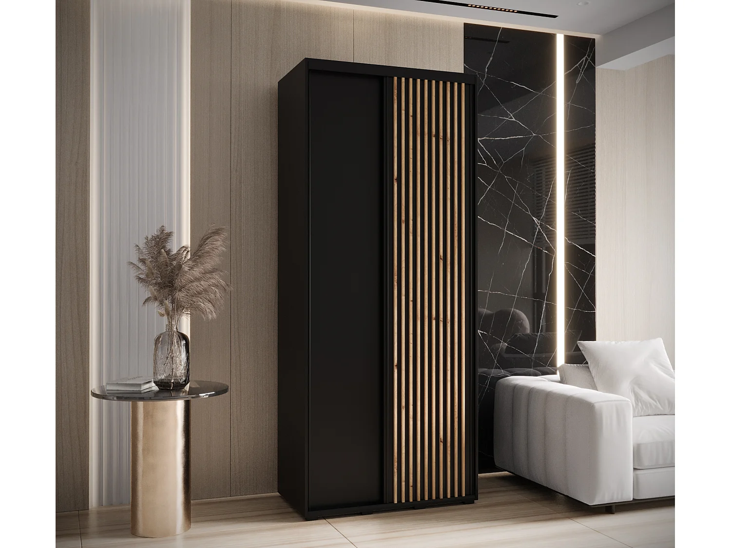 ARMOIRE LANKO 1 À PORTES COULISSANTES 235,2/120/60 2 Portes (Noir/Noir)