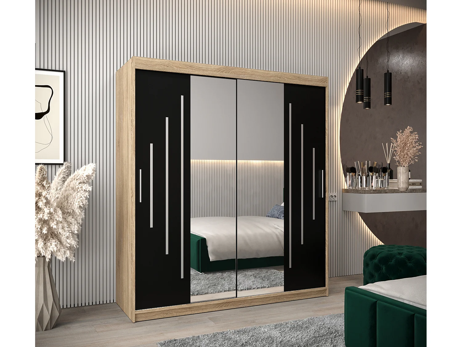 SCHWEBETÜRENSCHRANK YORK 1 200/180/62 2-türig (Sonoma/Schwarz)