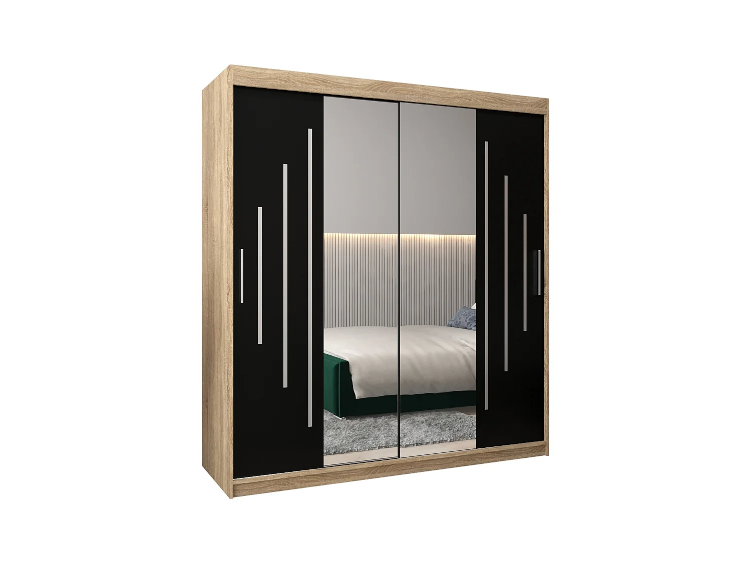 SCHWEBETÜRENSCHRANK YORK 1 200/180/62 2-türig (Sonoma/Schwarz)