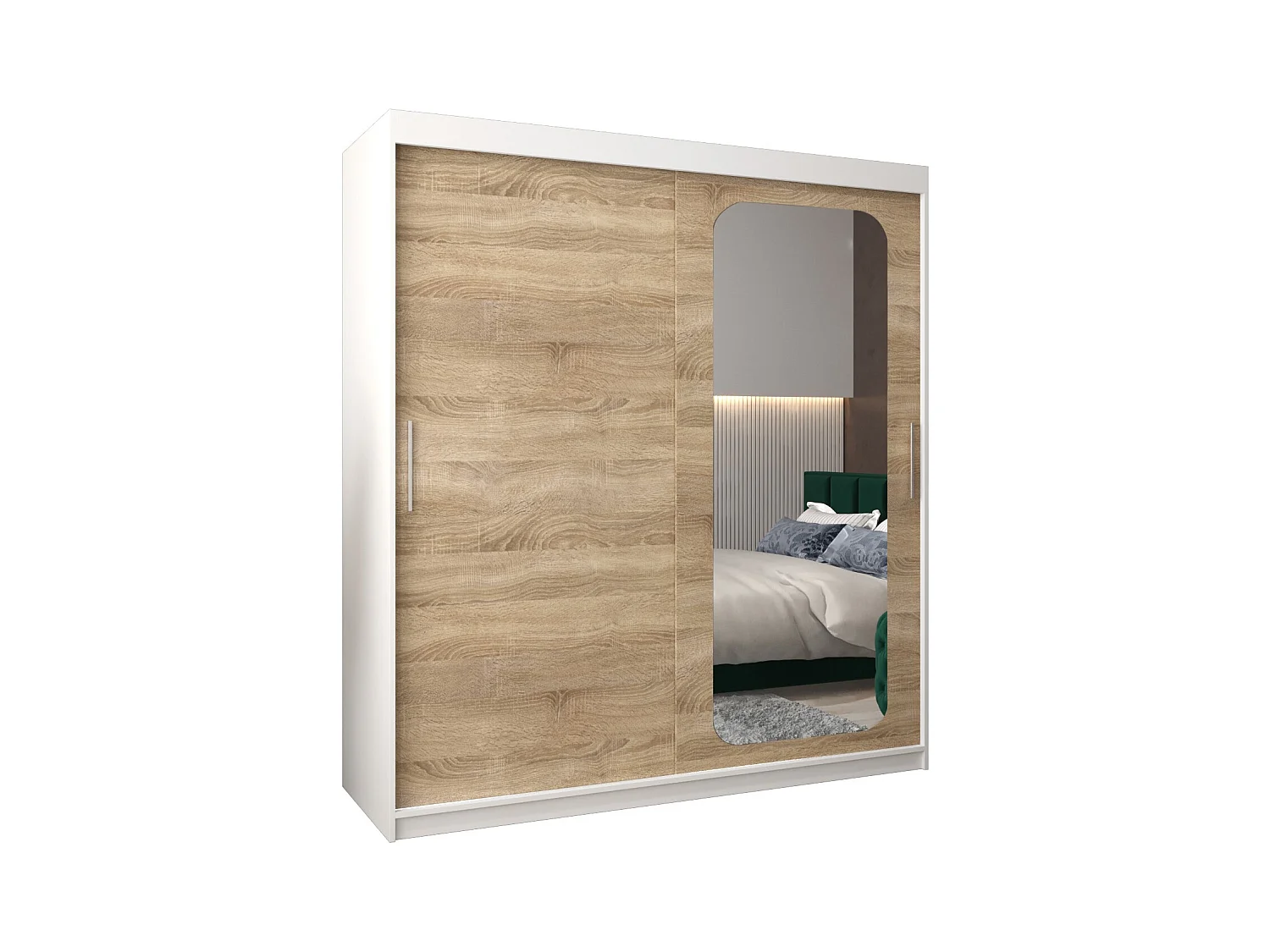PROMO T2 KLEDINGKAST MET SCHUIFDEUREN 200/180/62 2 deuren (wit/sonoma)