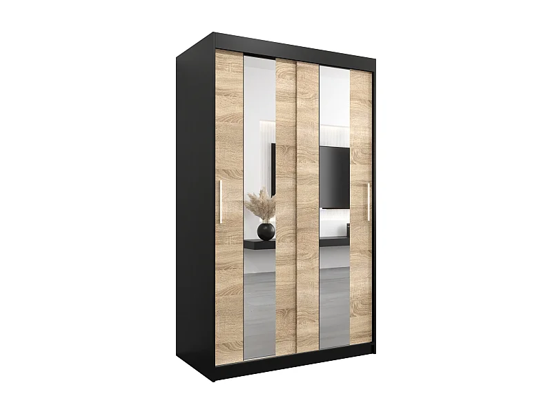 Schwebetürenschrank Pole 200/120/62 2-Türig (Schwarz/Sonoma)