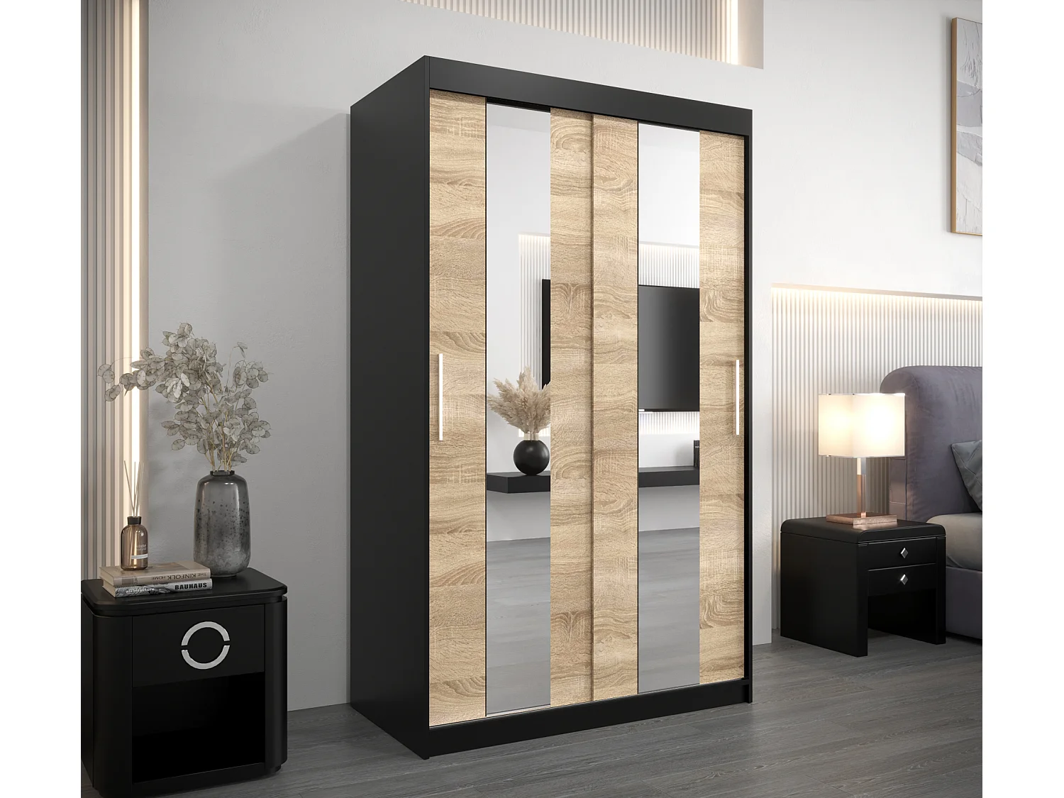 Armoire Pole À Portes Coulissantes 200/120/62 2 portes (Noir/Sonoma)