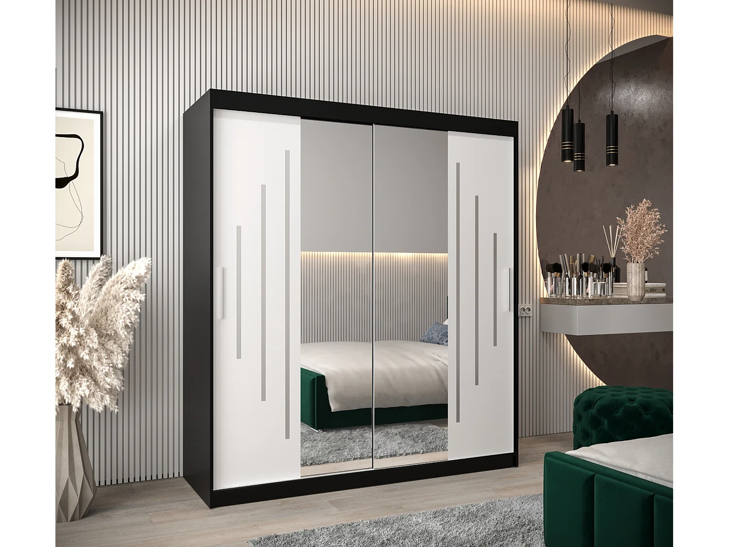 SCHWEBETÜRENSCHRANK YORK 1 200/180/62 2-türig (Schwarz/Weiß)