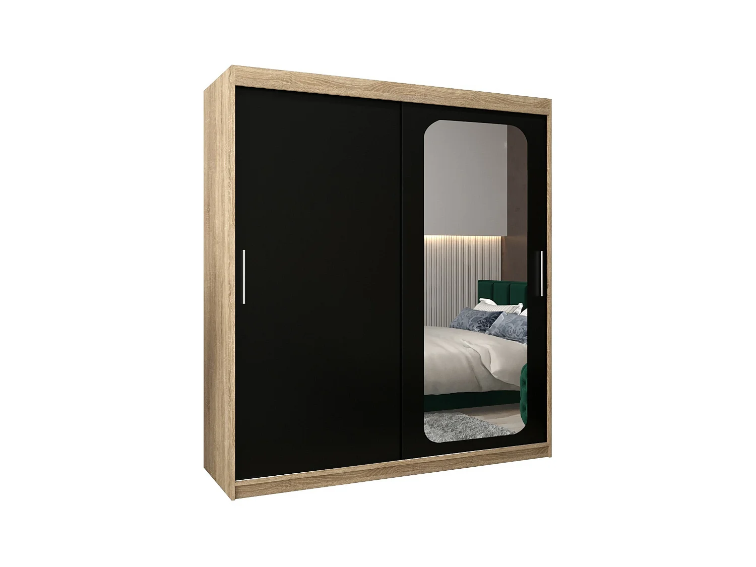 ARMOIRE PROMO T2 À PORTES COULISSANTES 200/180/62 2 Portes (Sonoma/Noir)