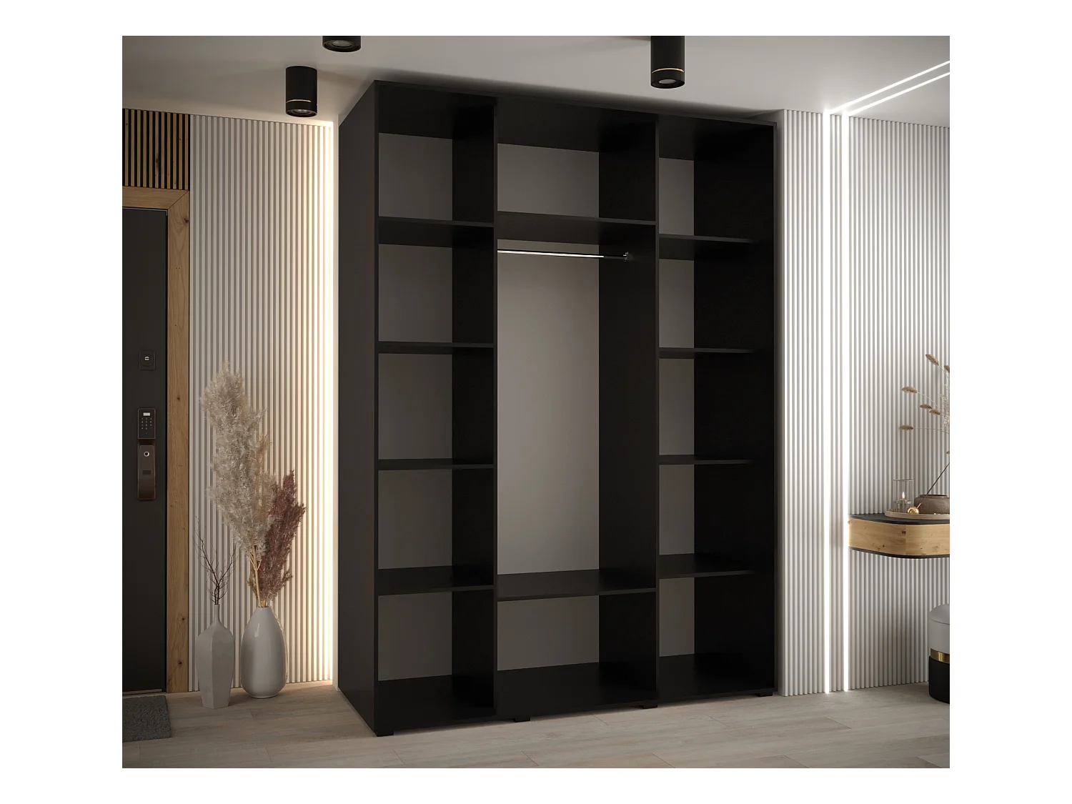 ARMOIRE SAPPORO 1 À PORTES COULISSANTES 205,2/180/60 3 Portes (Noir/Noir)