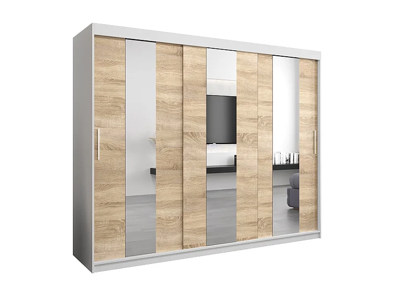 Pole kledingkast met schuifdeuren 200/250/62 3 deuren (wit/sonoma)