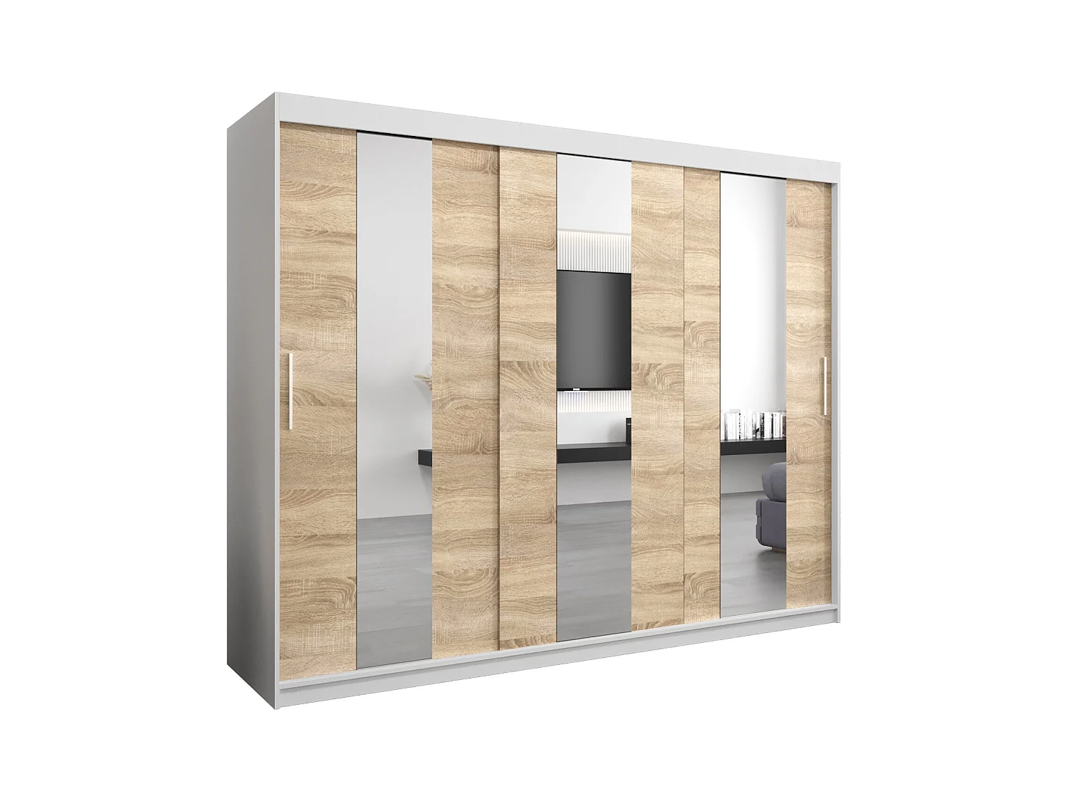 Schwebetürenschrank Pole 200/250/62 2-Türig (Weiß/Sonoma)
