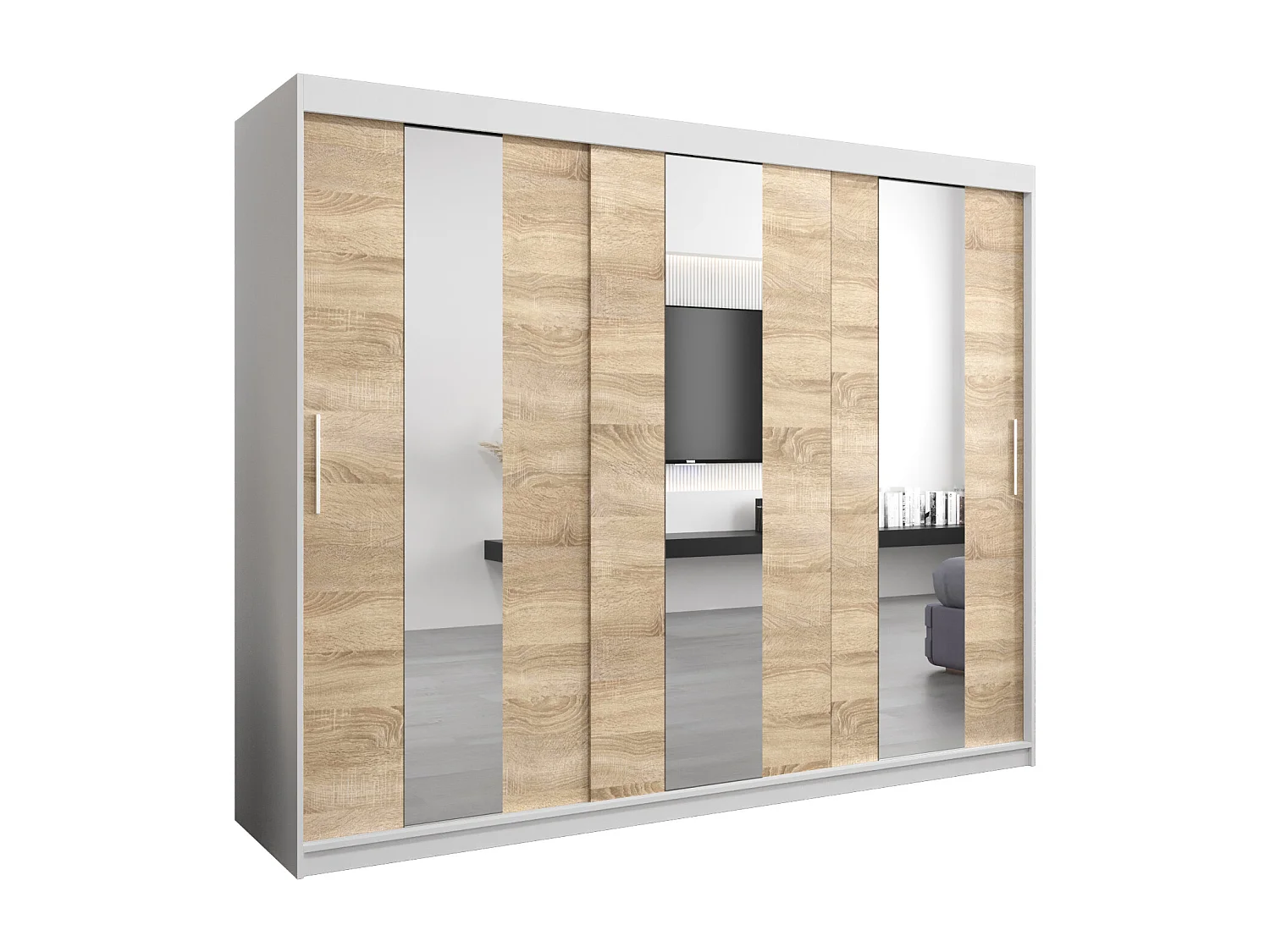 Armoire Pole À Portes Coulissantes 200/250/62 3 Portes (Blanc/Sonoma)