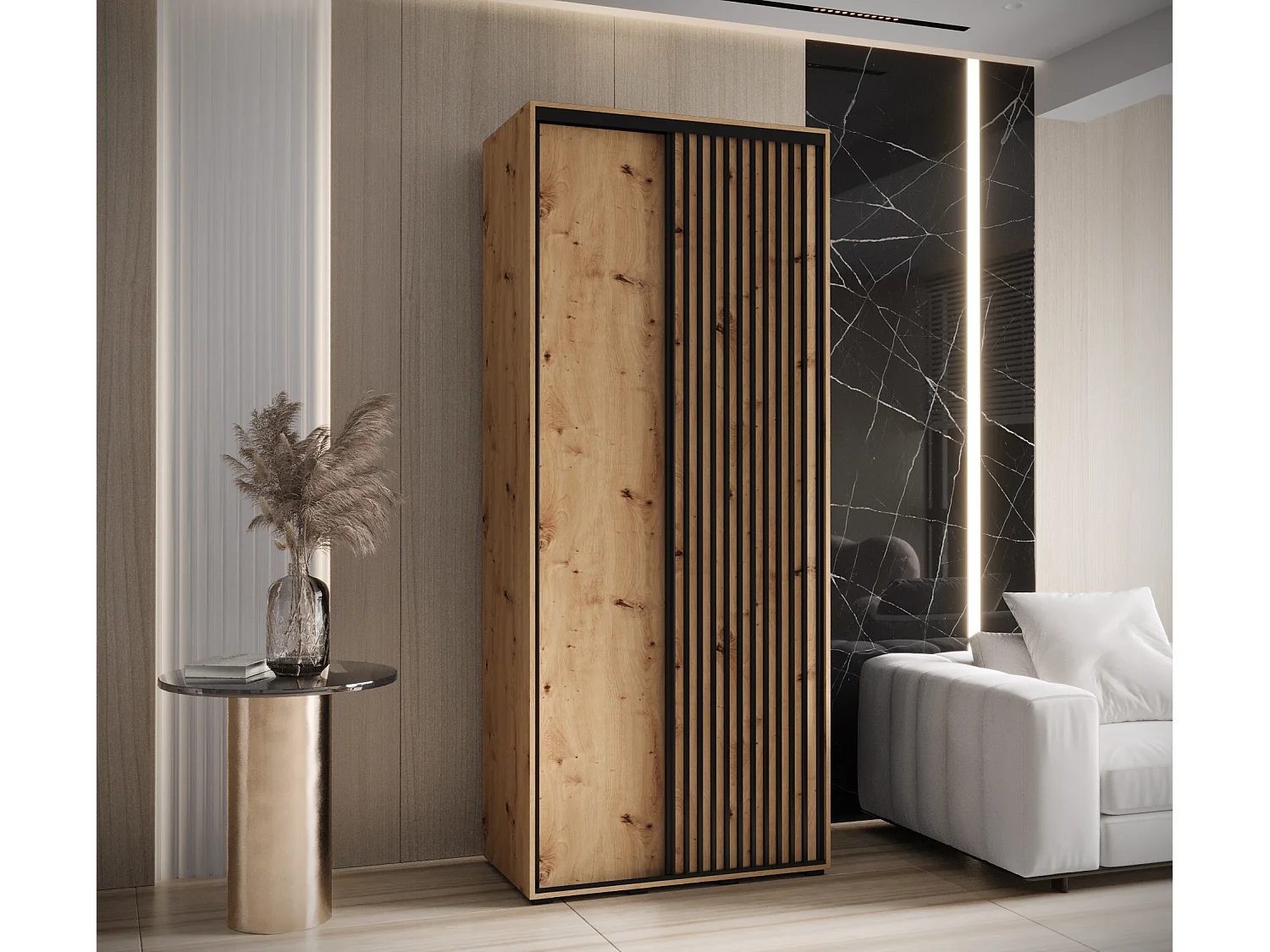 ARMOIRE SAPPORO 1 À PORTES COULISSANTES 205,2/120/60 2 Portes (Artisan/Artisan)