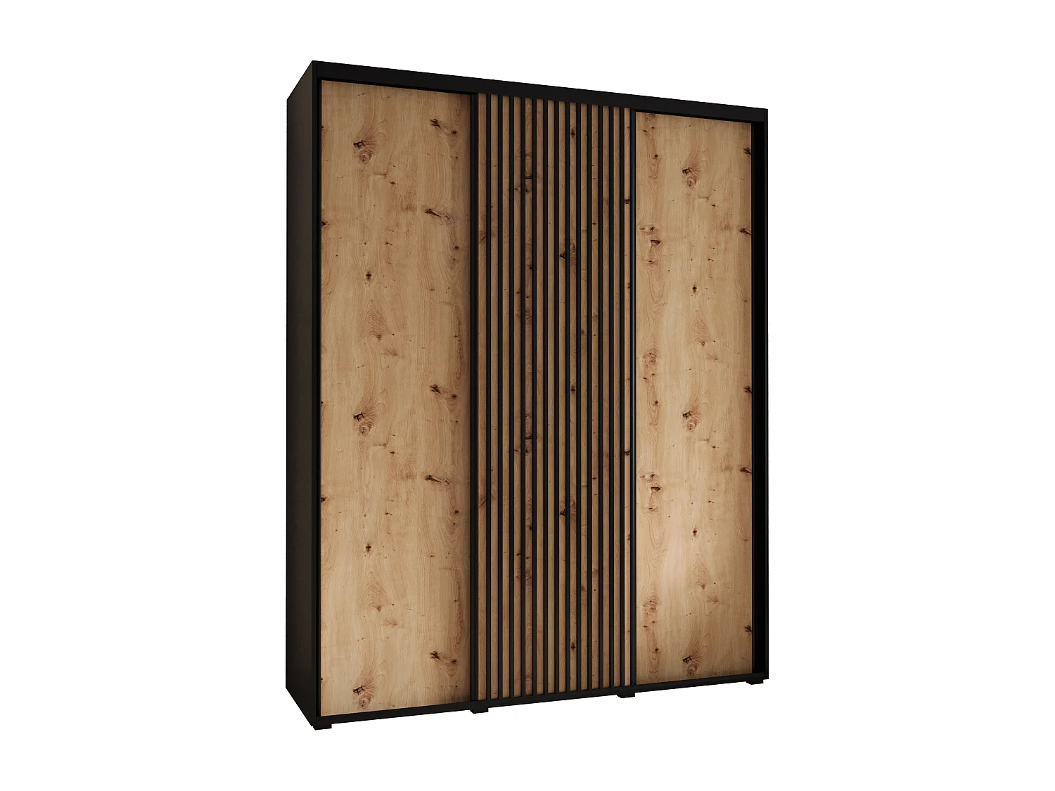 ARMADIO SAPPORO 1 AD ANTE SCORREVOLI 205,2/200/60 3 porte (Nero/Artisan)