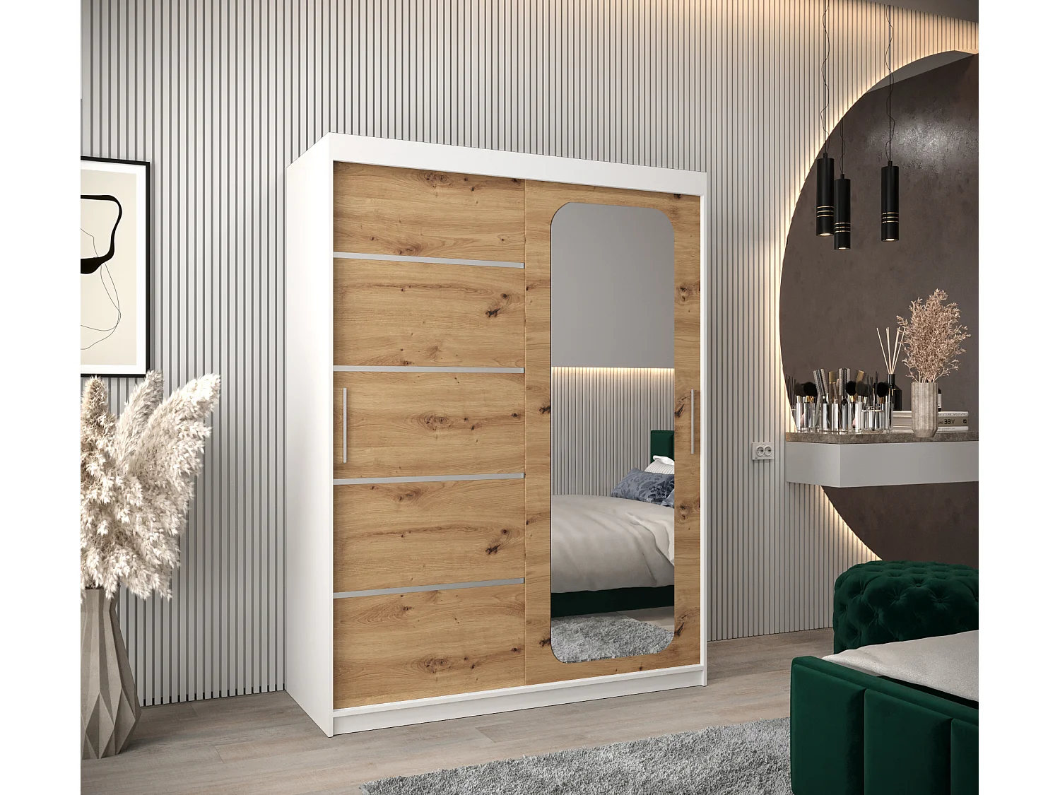 ARMOIRE PROMO V2 À PORTES COULISSANTES 200/150/62 2 Portes (Blanc/Artisan)