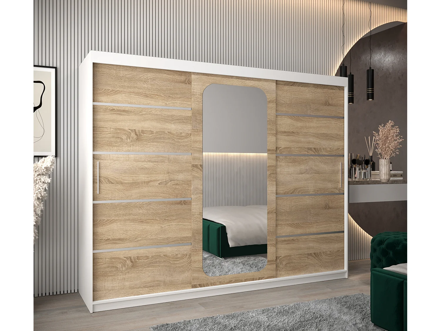 ARMOIRE PROMO V2 À PORTES COULISSANTES 200/250/62 3 Portes (Blanc/Sonoma)