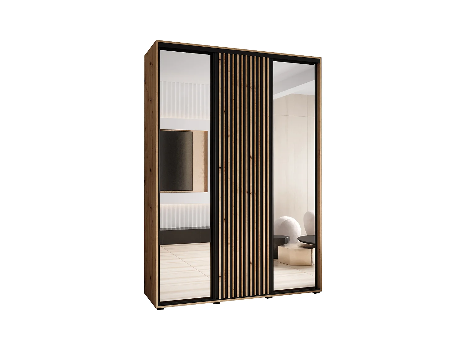 ARMOIRE SAPPORO 2 À PORTES COULISSANTES 205,2/170/45 3 Portes (Artisan/Noir)