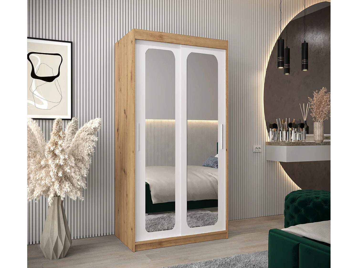 ARMOIRE PROMO T3 À PORTES COULISSANTES 200/100/62 2 Portes (Artisan/Blanc)