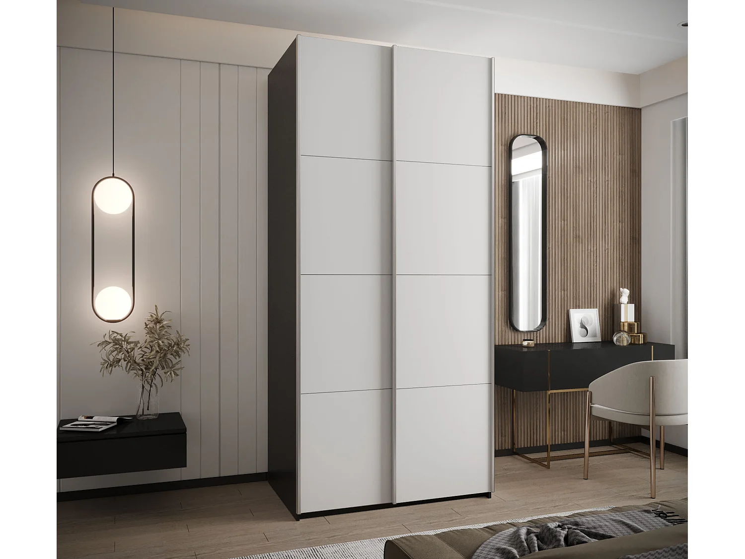 SCHWEBETÜRENSCHRANK Lux 1 245,5/100/64 (Schwarz/Weiß/Silber)