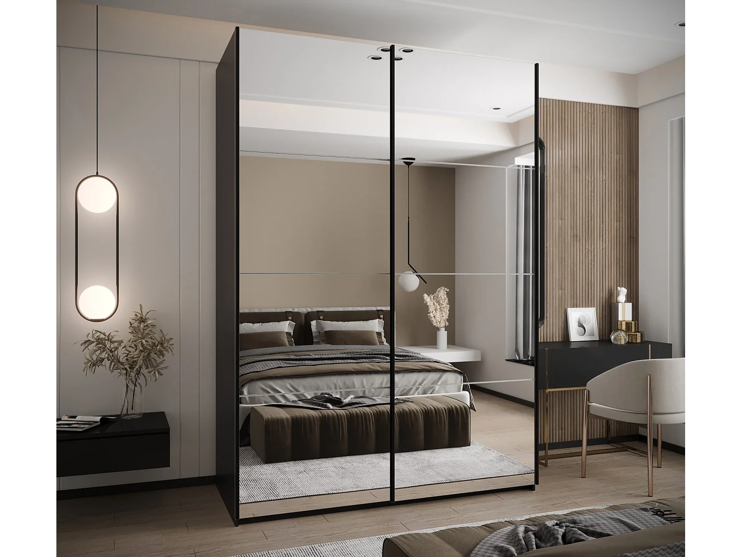 KLEDINGKAST MET SCHUIFDEUREN Lux 2 245,5/180/64 (Zwart/Wit/Zwart)