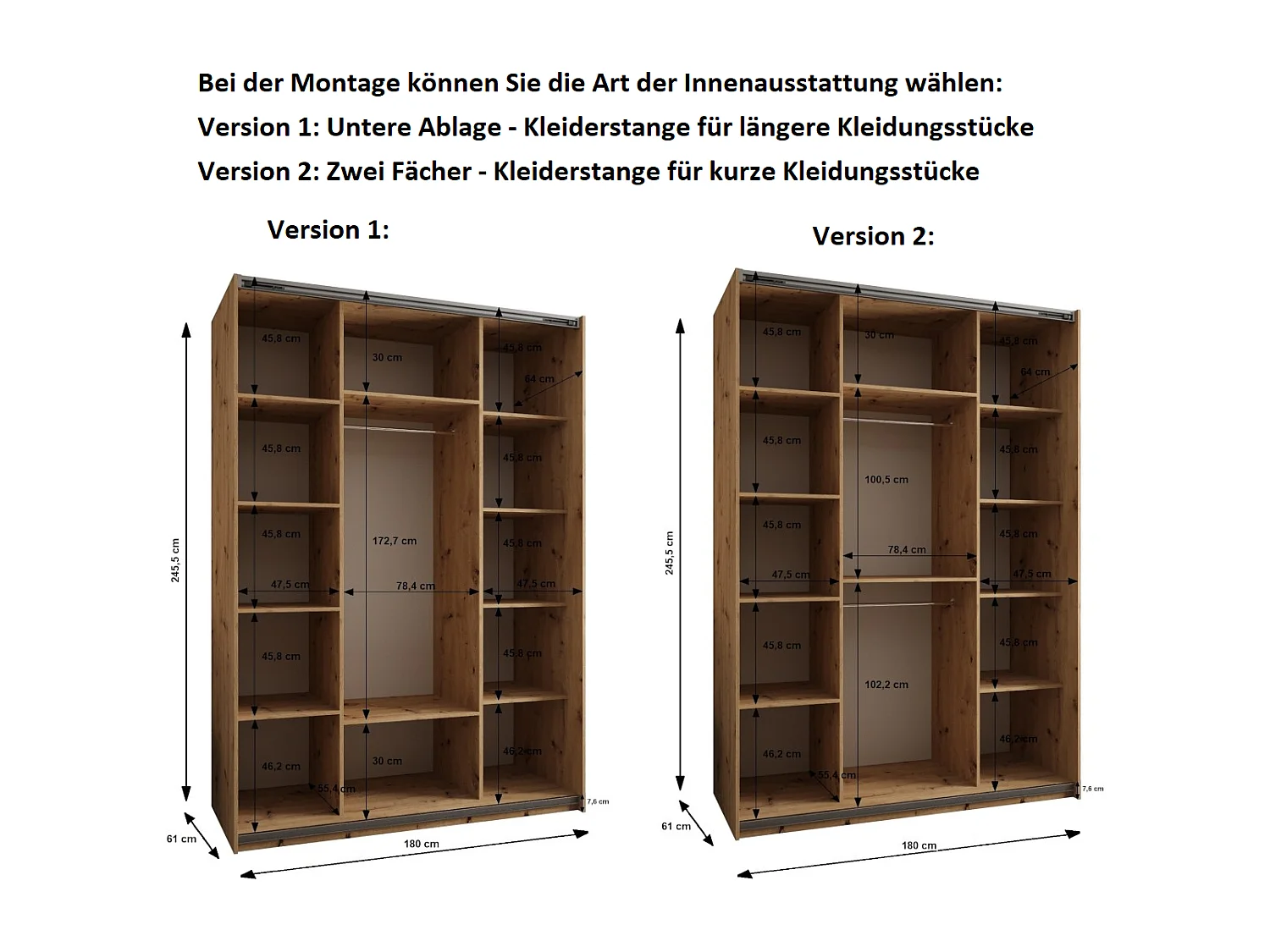 Armoire Lux 2 245,5/180/64 (Noir/Blanc/Noir)