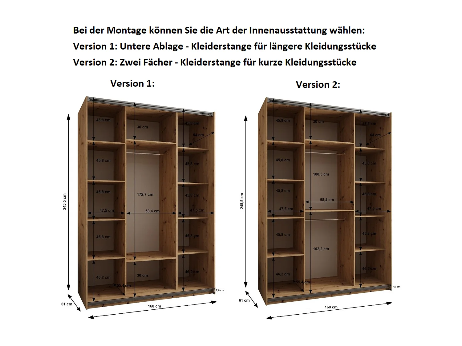 Armoire Lux 2 245,5/160/64 (Blanc/Noir/Argent)