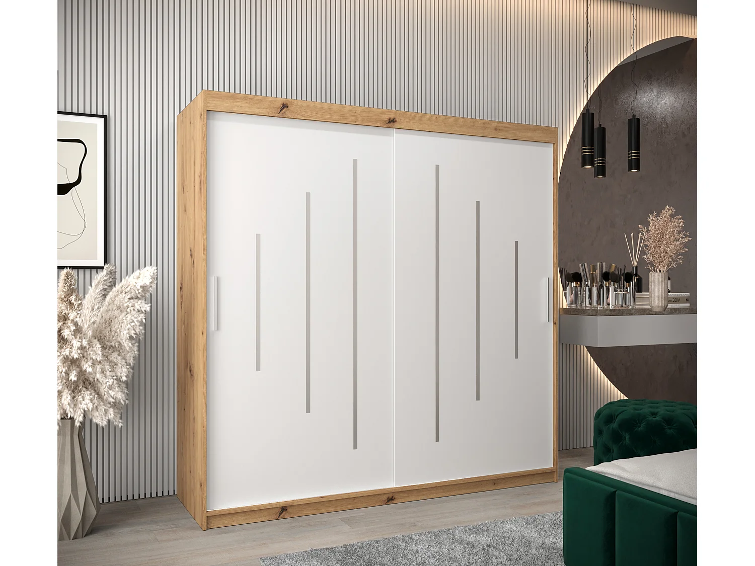 ARMOIRE YORK À PORTES COULISSANTES 200/200/62 2 Portes (Artisan/Blanc)