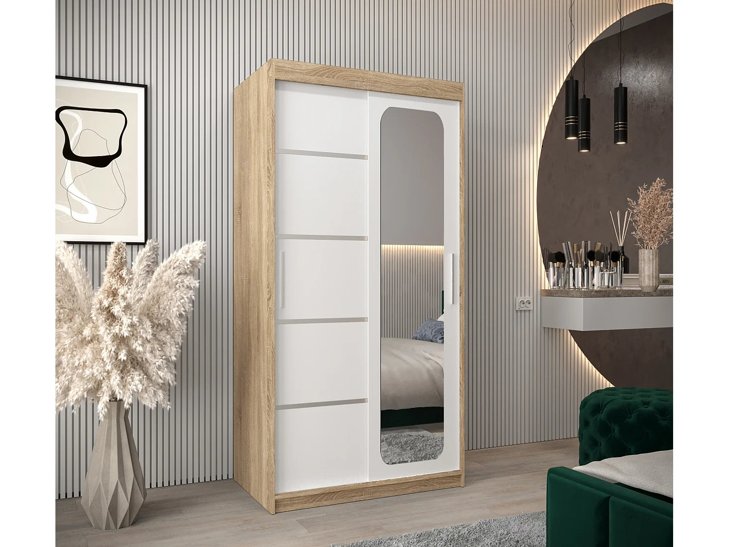 PROMO V2 KLEDINGKAST MET SCHUIFDEUREN 200/100/62 2 deuren (sonoma/wit)