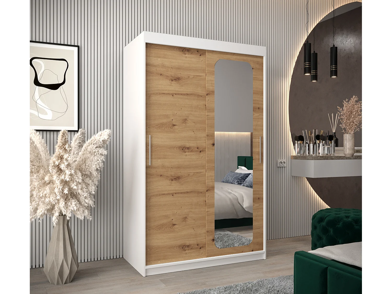 ARMOIRE PROMO T2 À PORTES COULISSANTES 200/120/62 2 Portes (Blanc/Artisan)