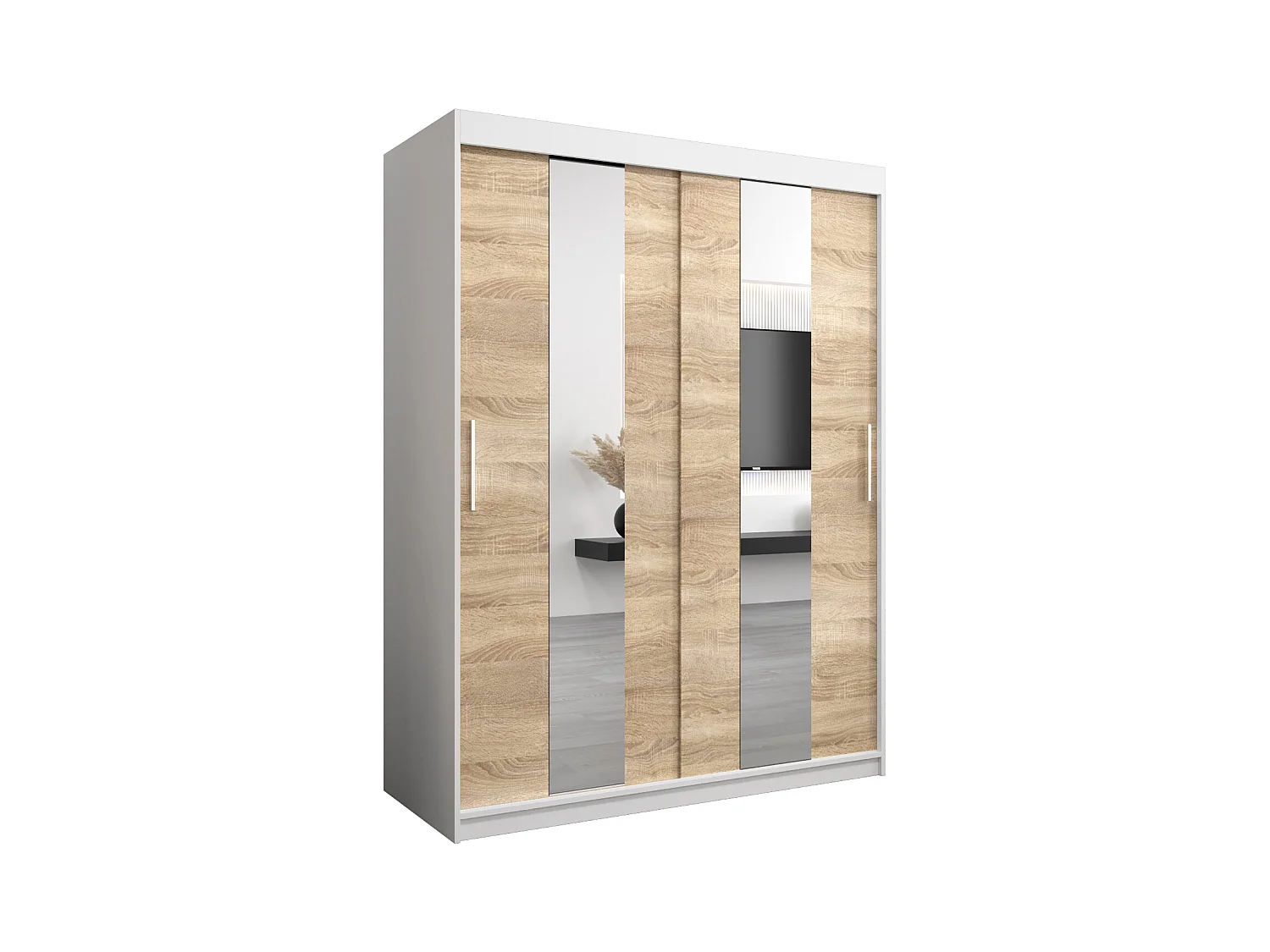 Schwebetürenschrank Pole 200/150/62 2-Türig (Weiß/Sonoma)