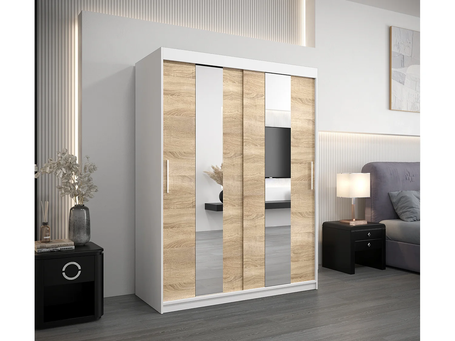 Armoire Pole À Portes Coulissantes 200/150/62 2 portes (Blanc/Sonoma)