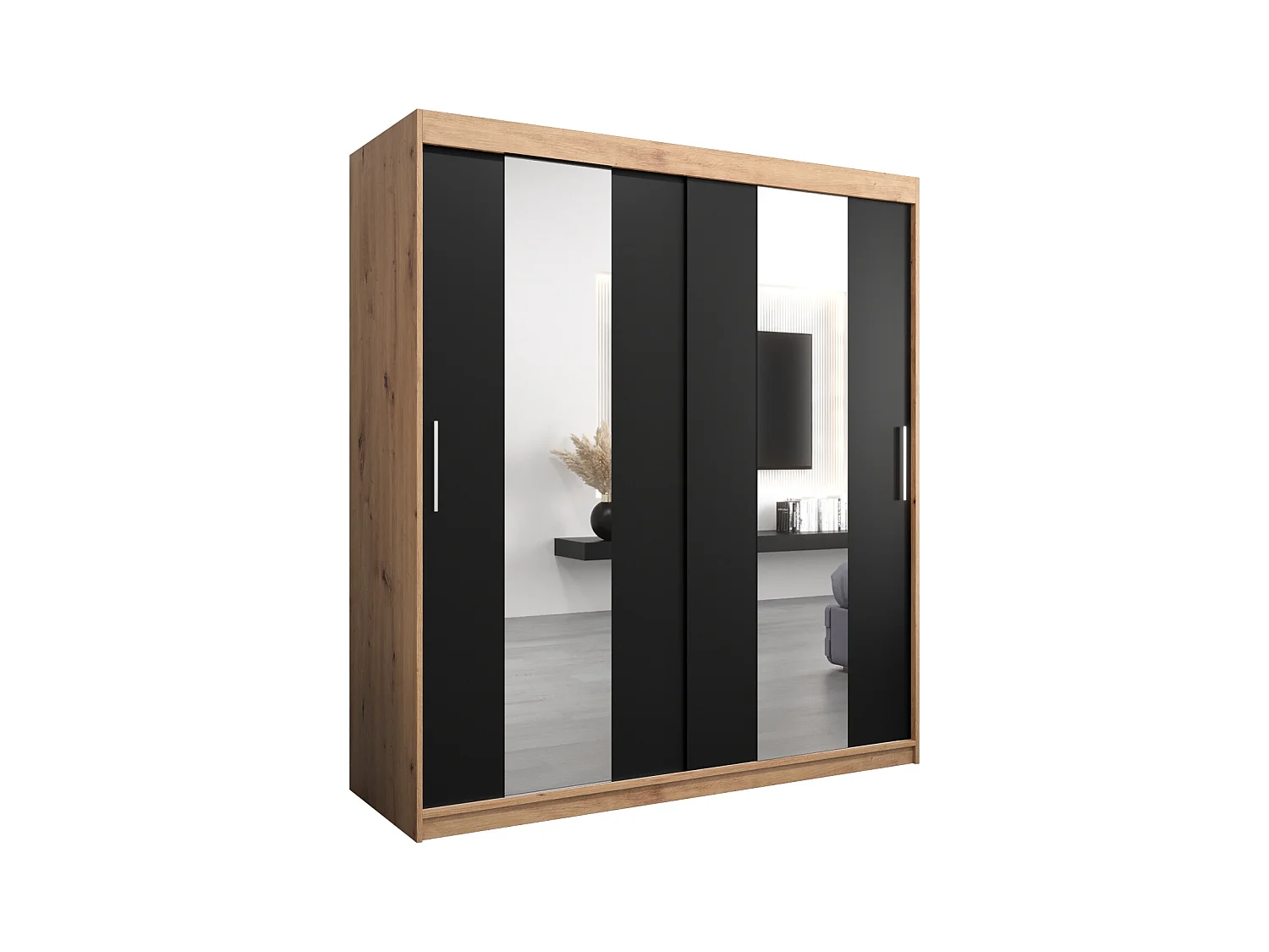 Schwebetürenschrank Pole 200/180/62 2-Türig (Artisan/Schwarz)