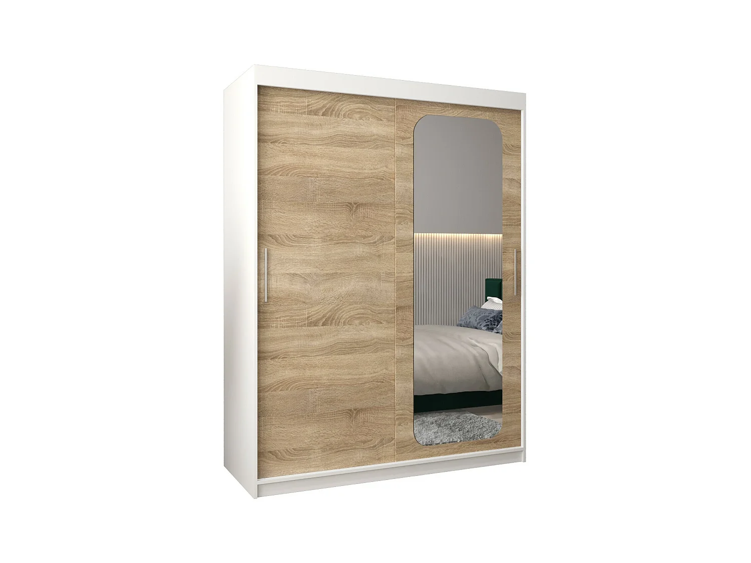 PROMO T2 KLEDINGKAST MET SCHUIFDEUREN 200/150/62 2 deuren (wit/sonoma)