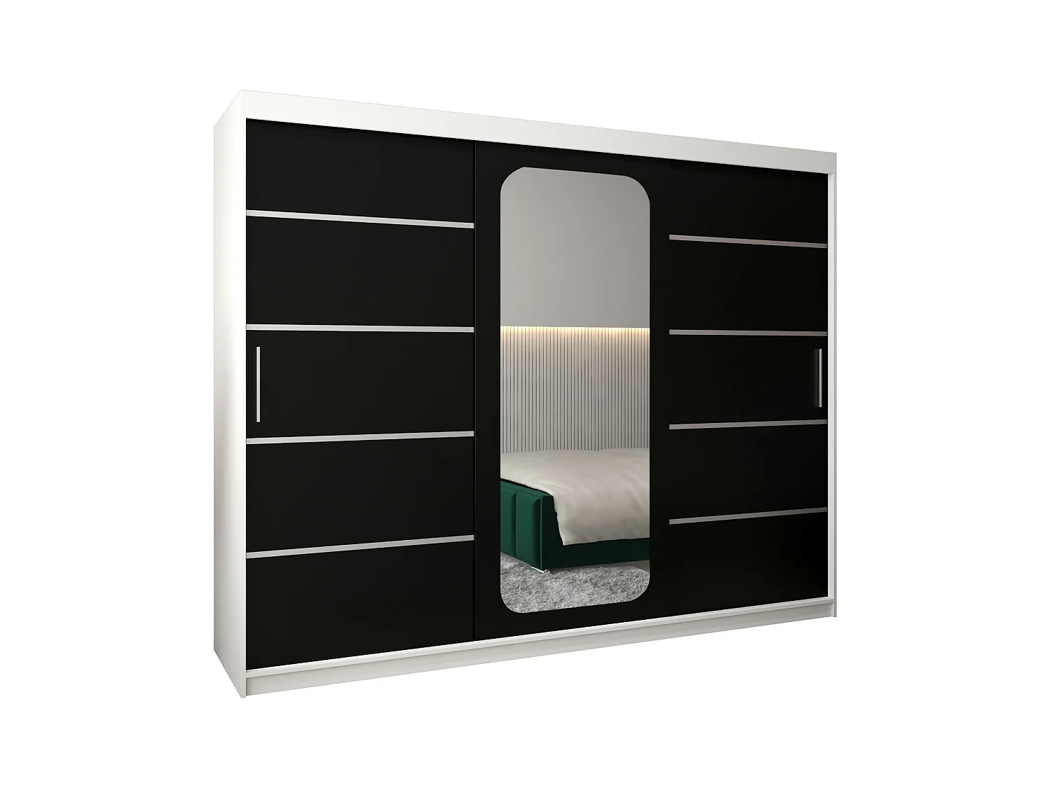 ARMOIRE PROMO V2 À PORTES COULISSANTES 200/250/62 3 Portes (Blanc/Noir)