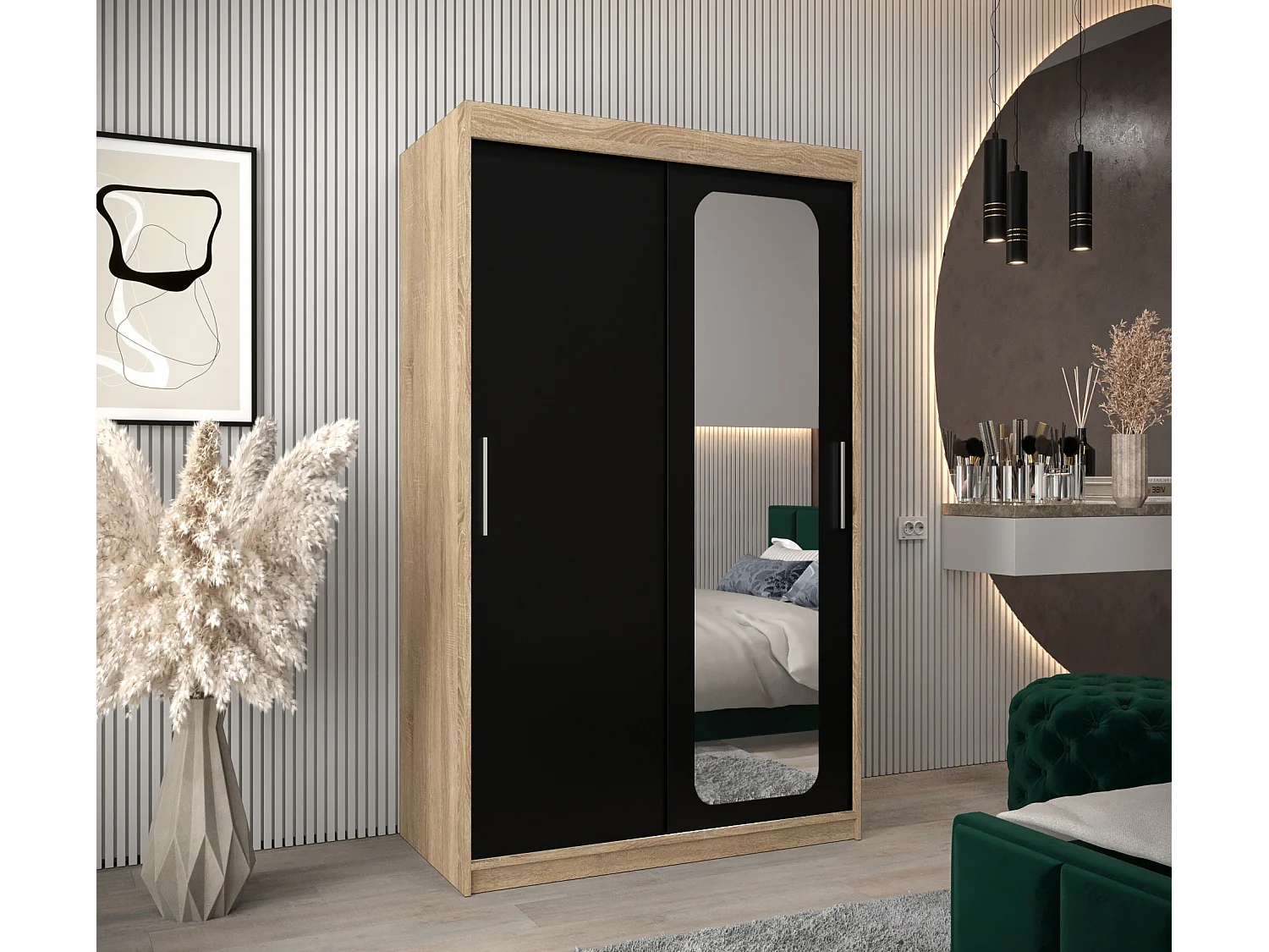 ARMOIRE PROMO T2 À PORTES COULISSANTES 200/120/62 2 Portes (Sonoma/Noir)