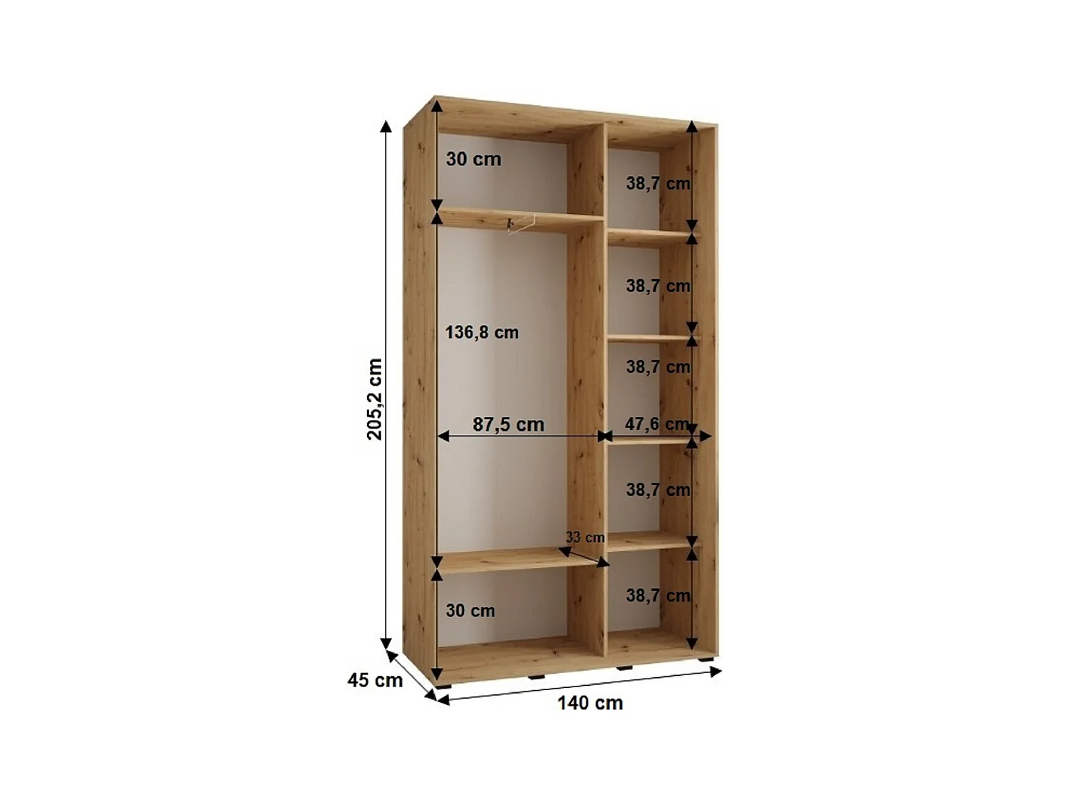 SCHWEBETÜRENSCHRANK SAPPORO 1 205,2/140/45 2-türig (Artisan/Schwarz)