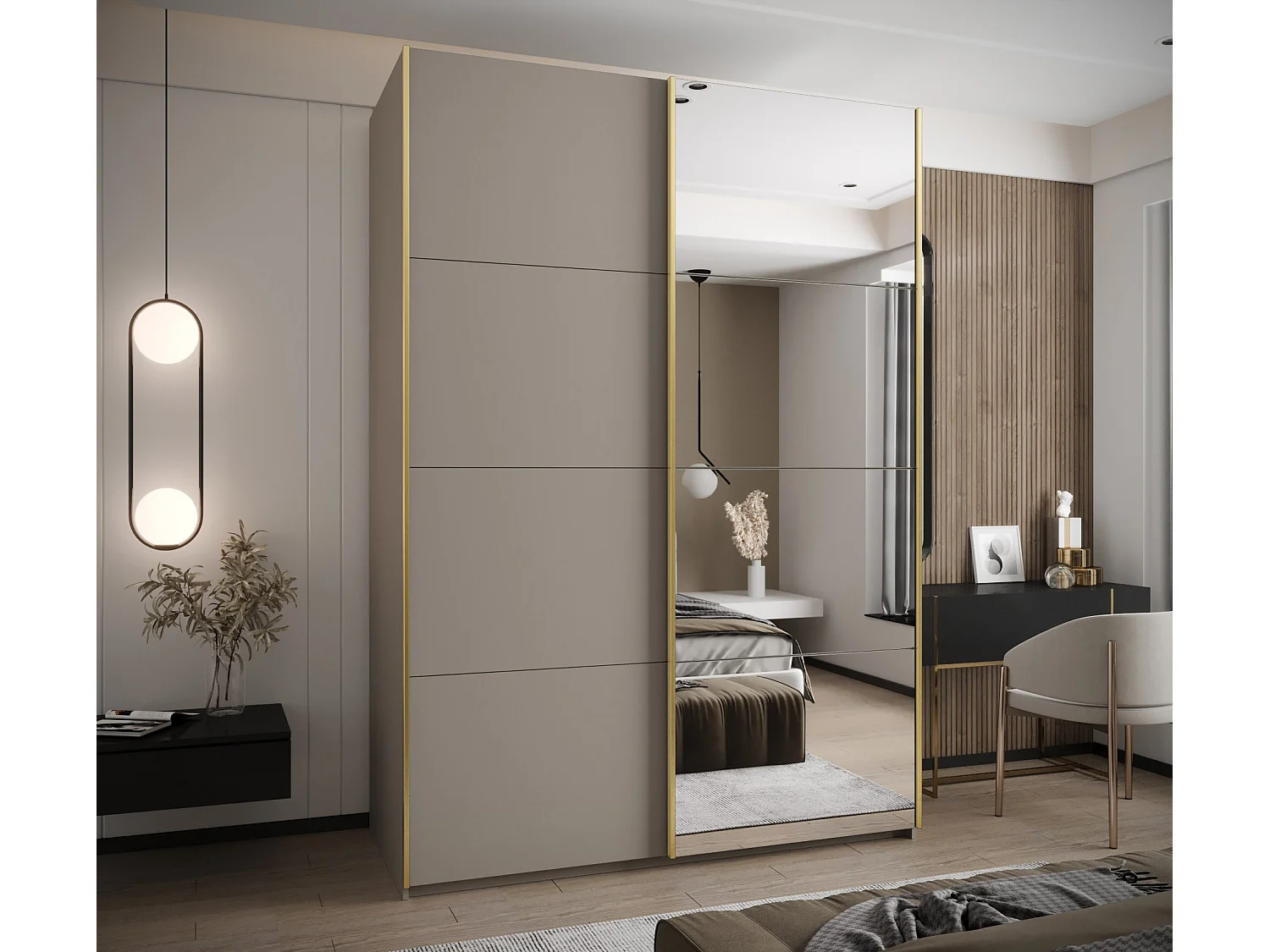 Armoire Lux 3 245,5/180/64 (Cachemire/Cachemire/Or)