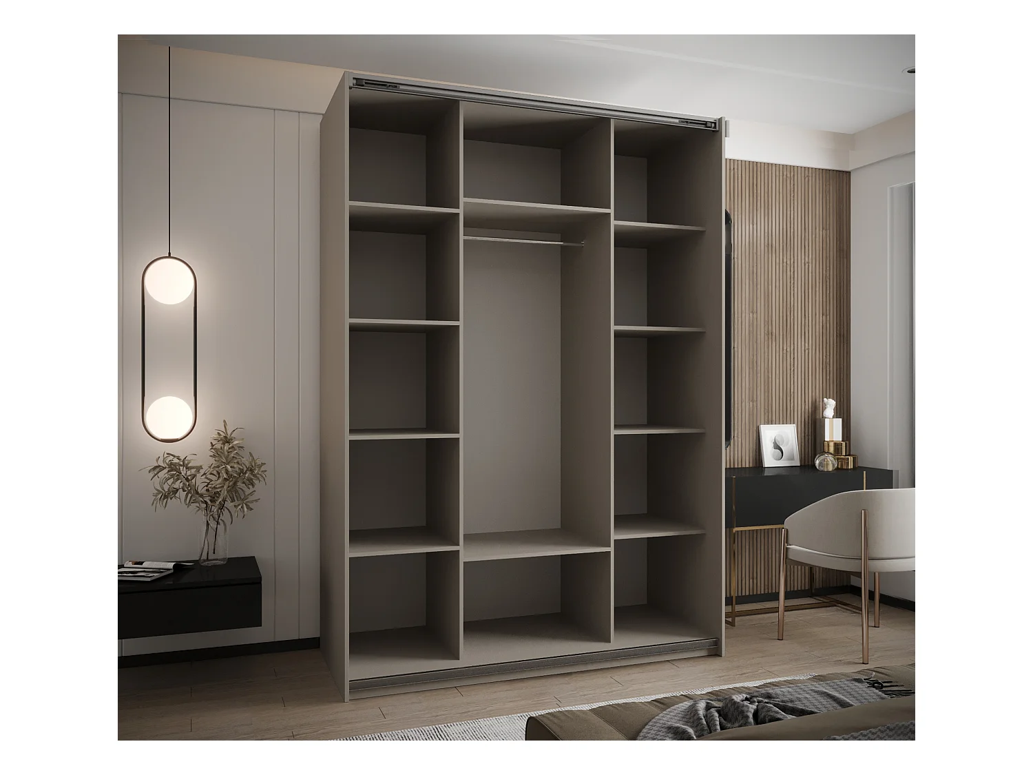 SCHWEBETÜRENSCHRANK Lux 3 245,5/180/64 (Kaschmir/Kaschmir/Gold)