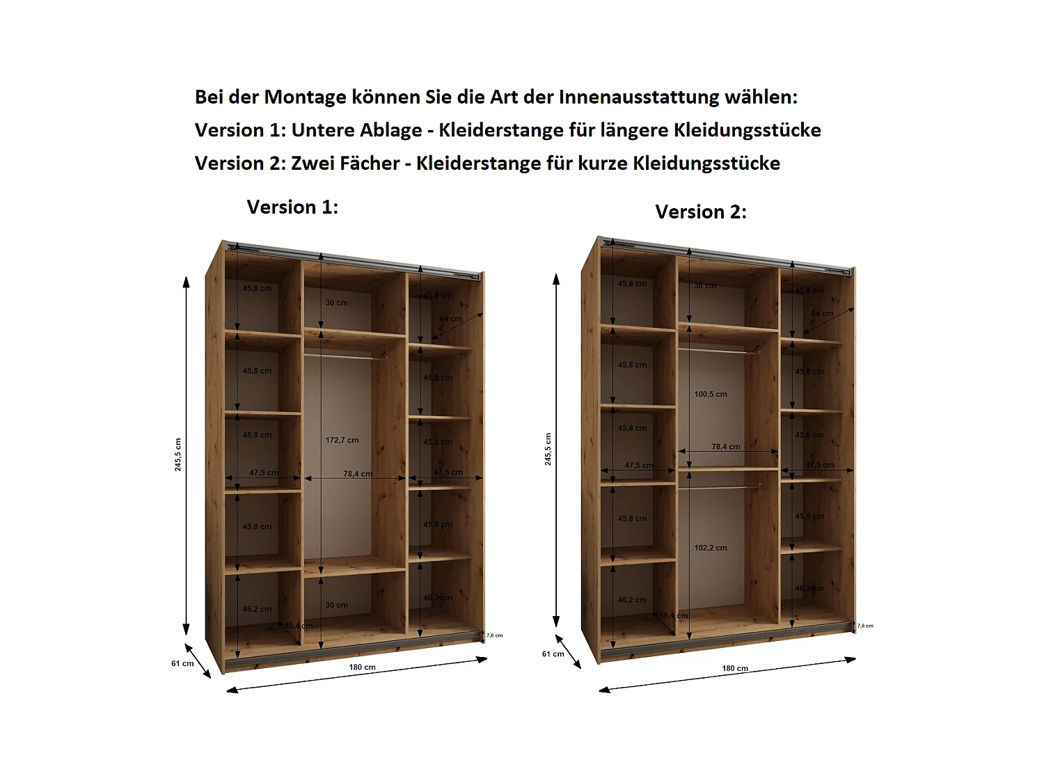 SCHWEBETÜRENSCHRANK Lux 3 245,5/180/64 (Kaschmir/Kaschmir/Gold)