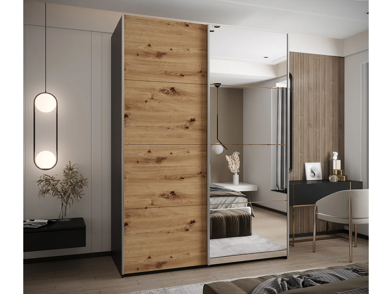 Armoire Lux 3 245,5/190/64 (Noir/Artisan/Argent)