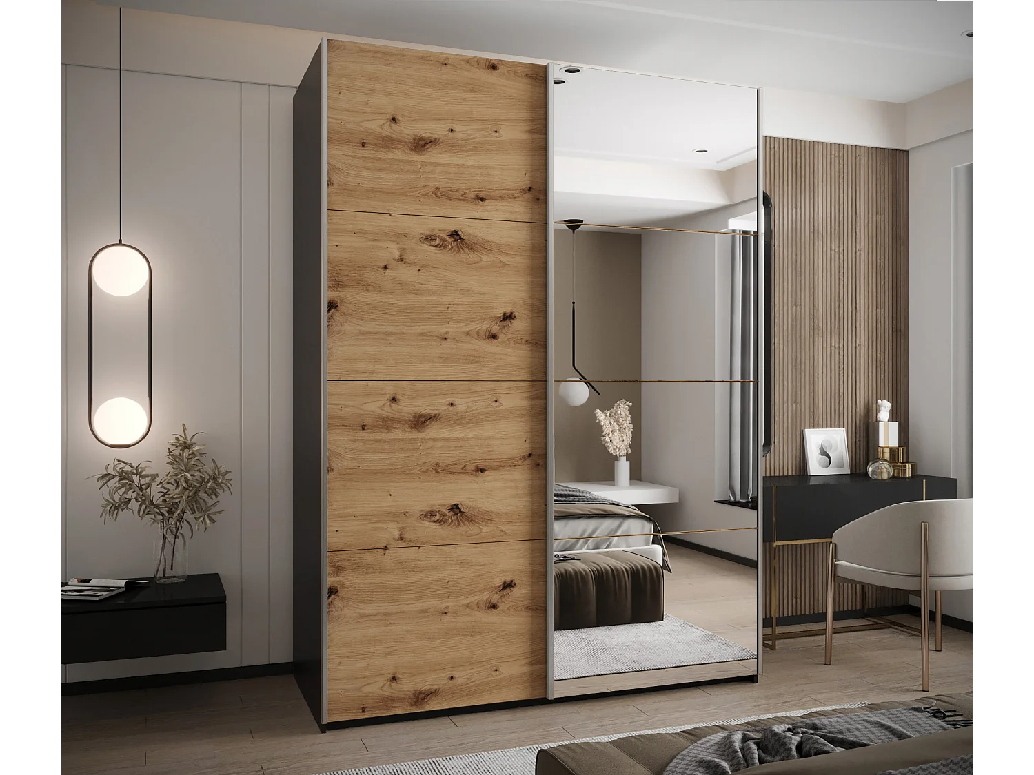 KLEDINGKAST MET SCHUIFDEUREN Lux 3 245,5/190/64 (Zwart/Artisan/Zilver)